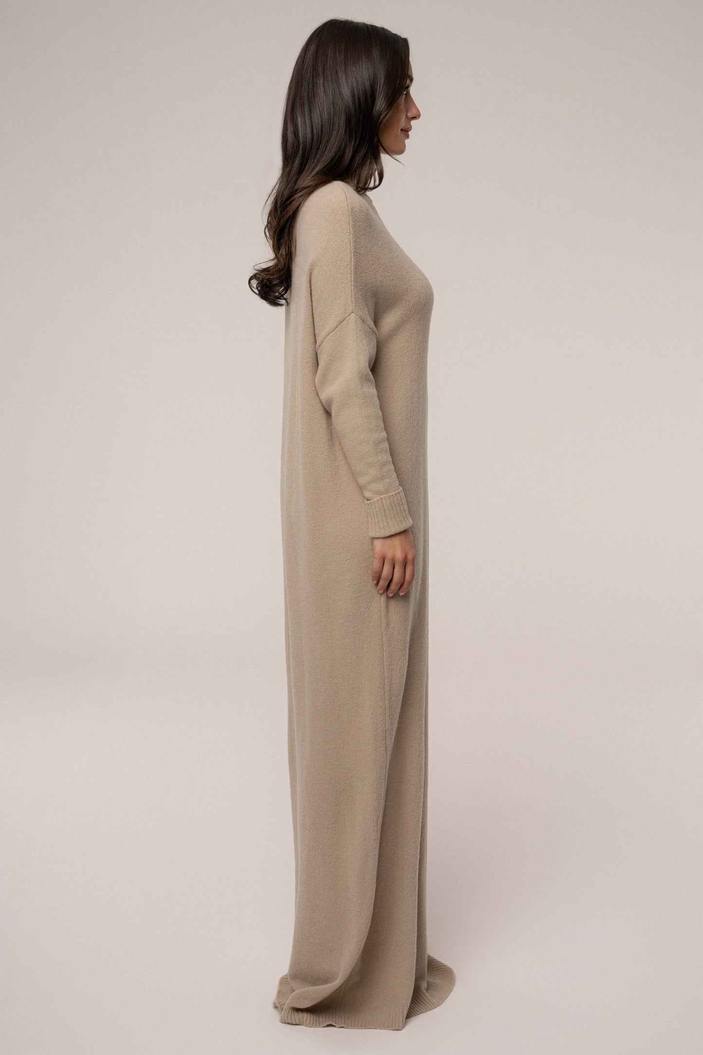 Beige Hartley Knit Maxi Dress JLUXLABEL