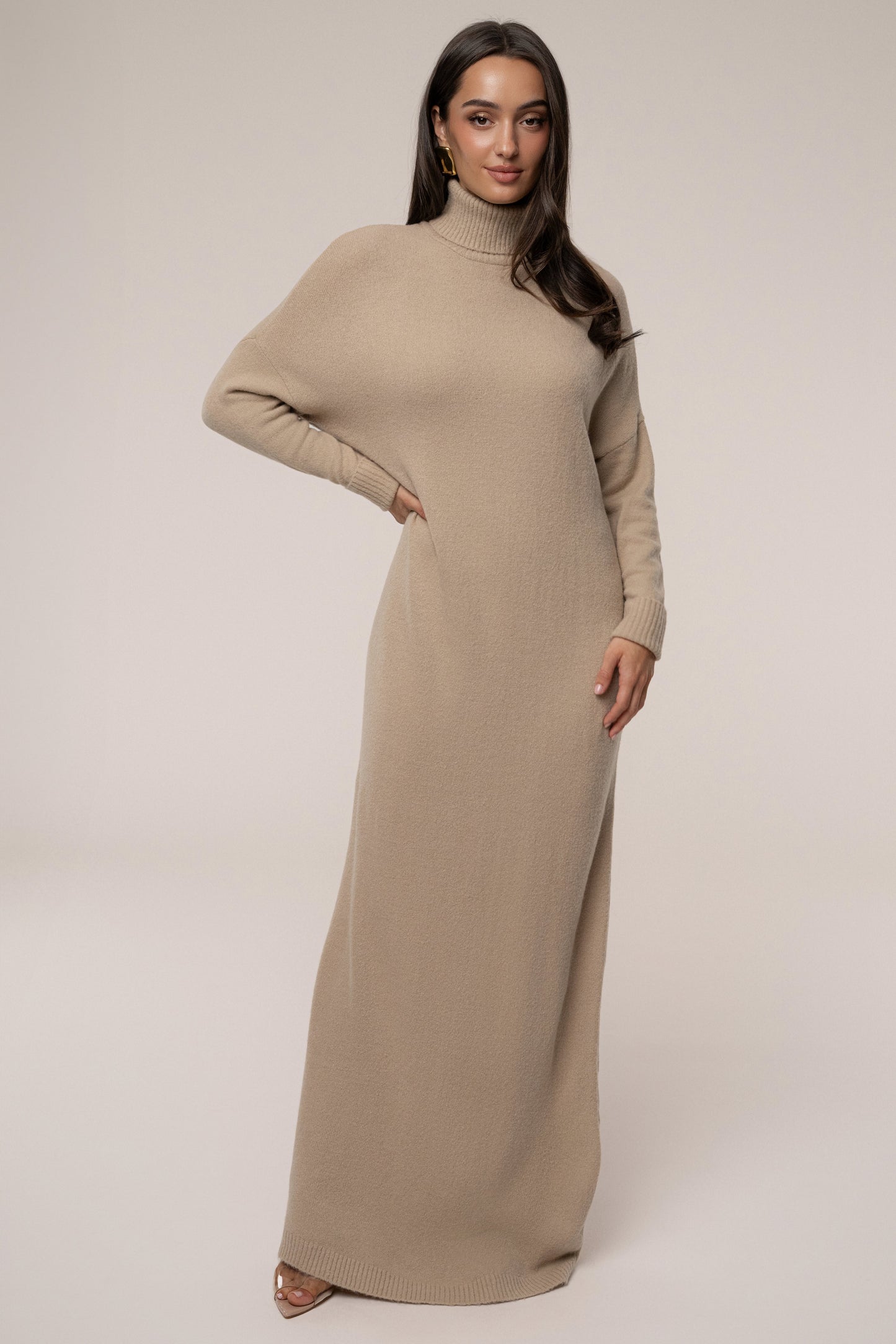 Beige Hartley Knit Maxi Dress JLUXLABEL