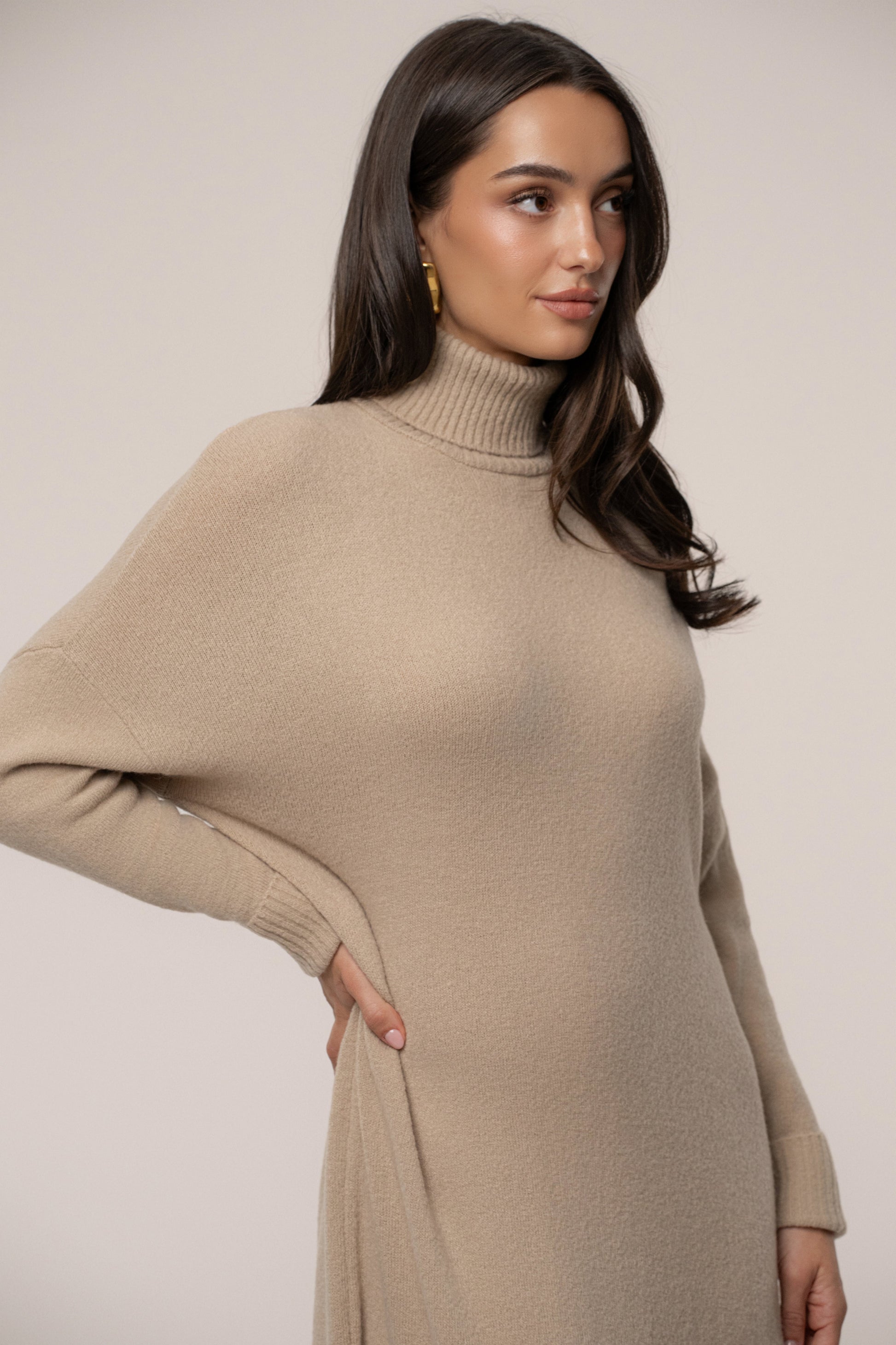Beige Hartley Knit Maxi Dress JLUXLABEL