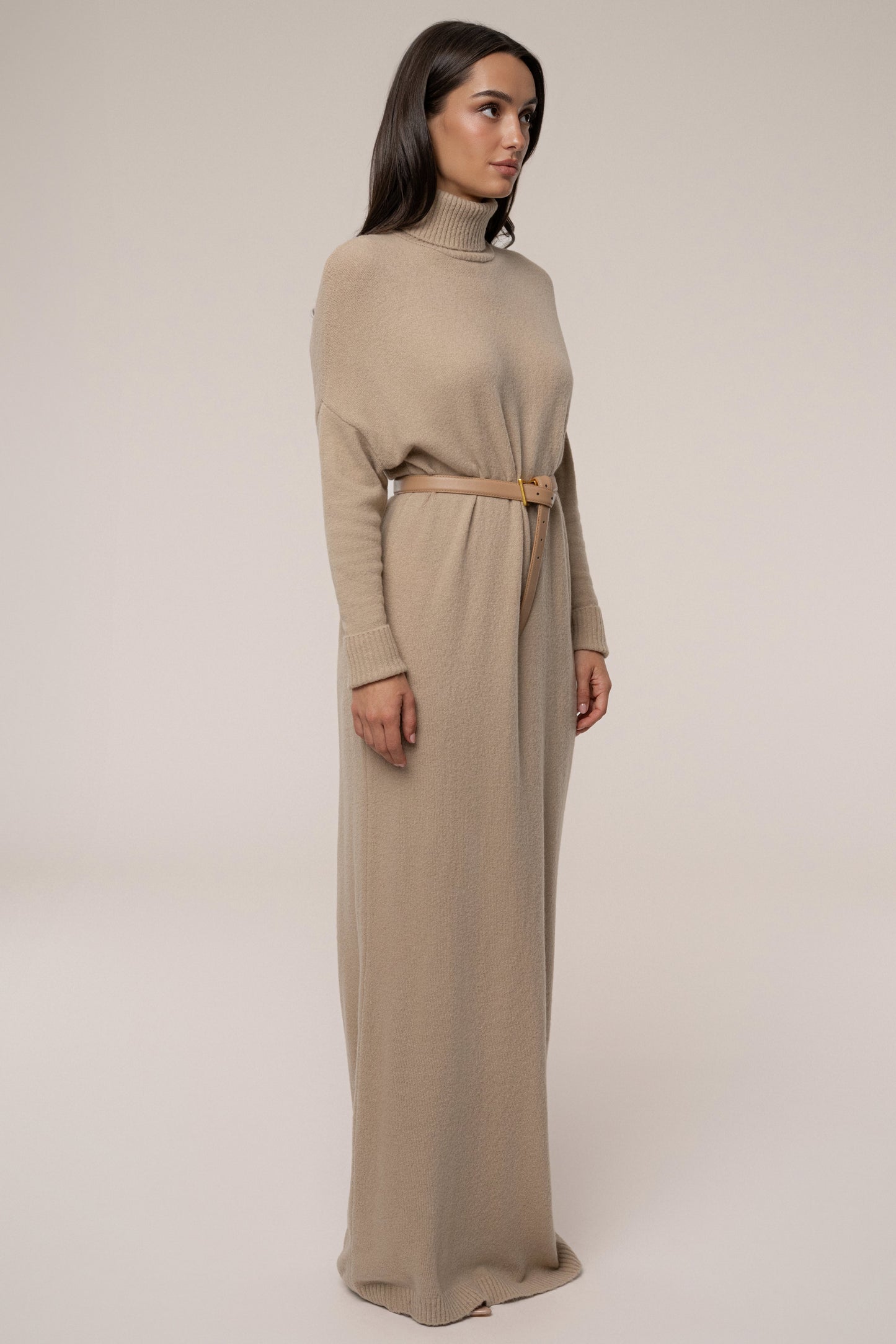 Beige Hartley Knit Maxi Dress JLUXLABEL