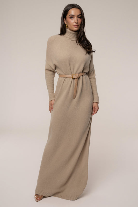 Beige Hartley Knit Maxi Dress JLUXLABEL