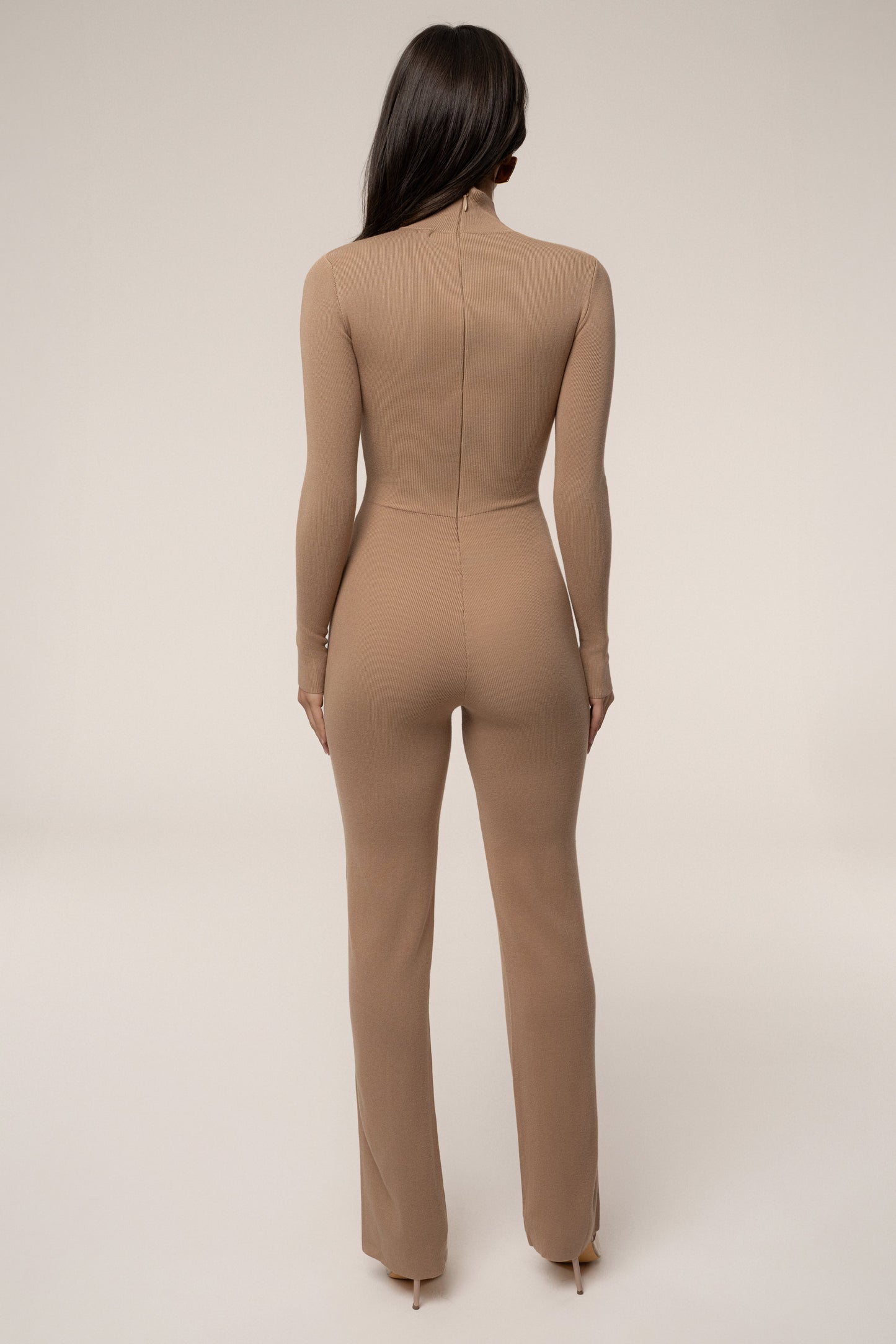 Tan Noel Sweater Knit Jumpsuit JLUXLABEL