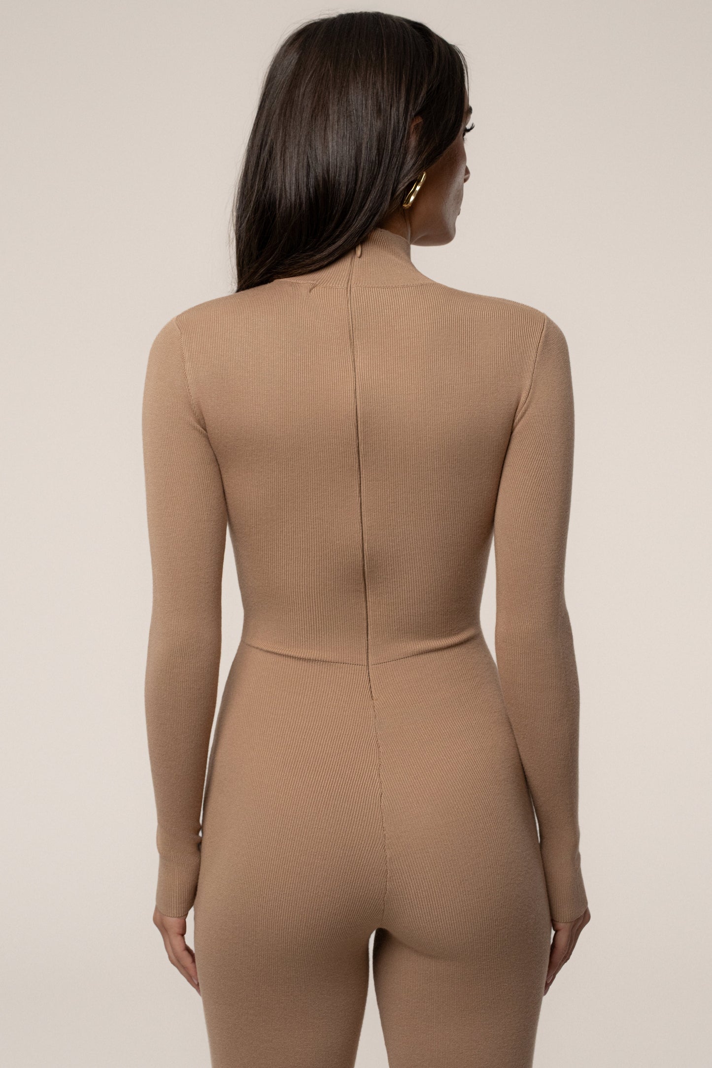Tan Noel Sweater Knit Jumpsuit JLUXLABEL