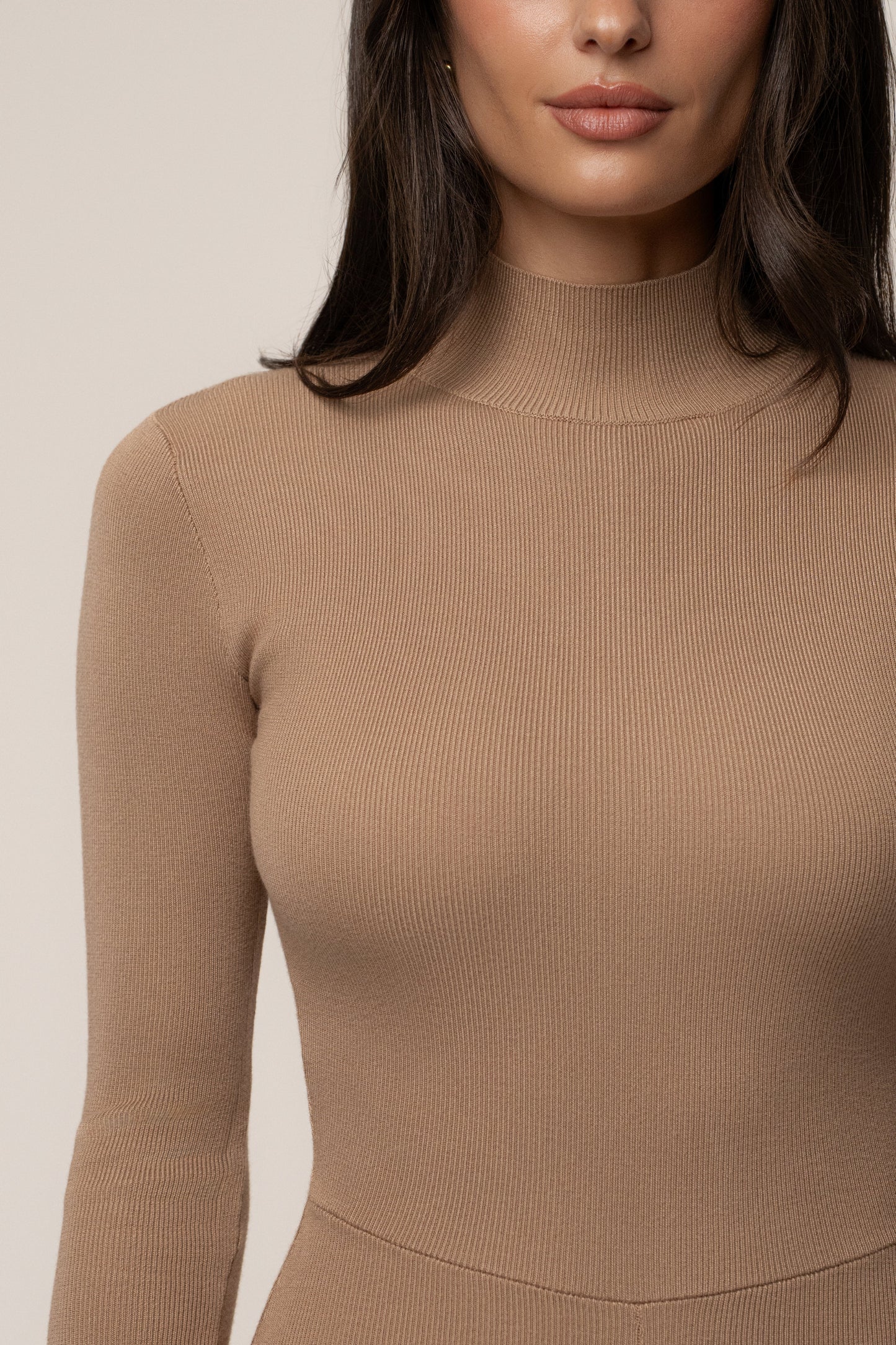 Tan Noel Sweater Knit Jumpsuit JLUXLABEL