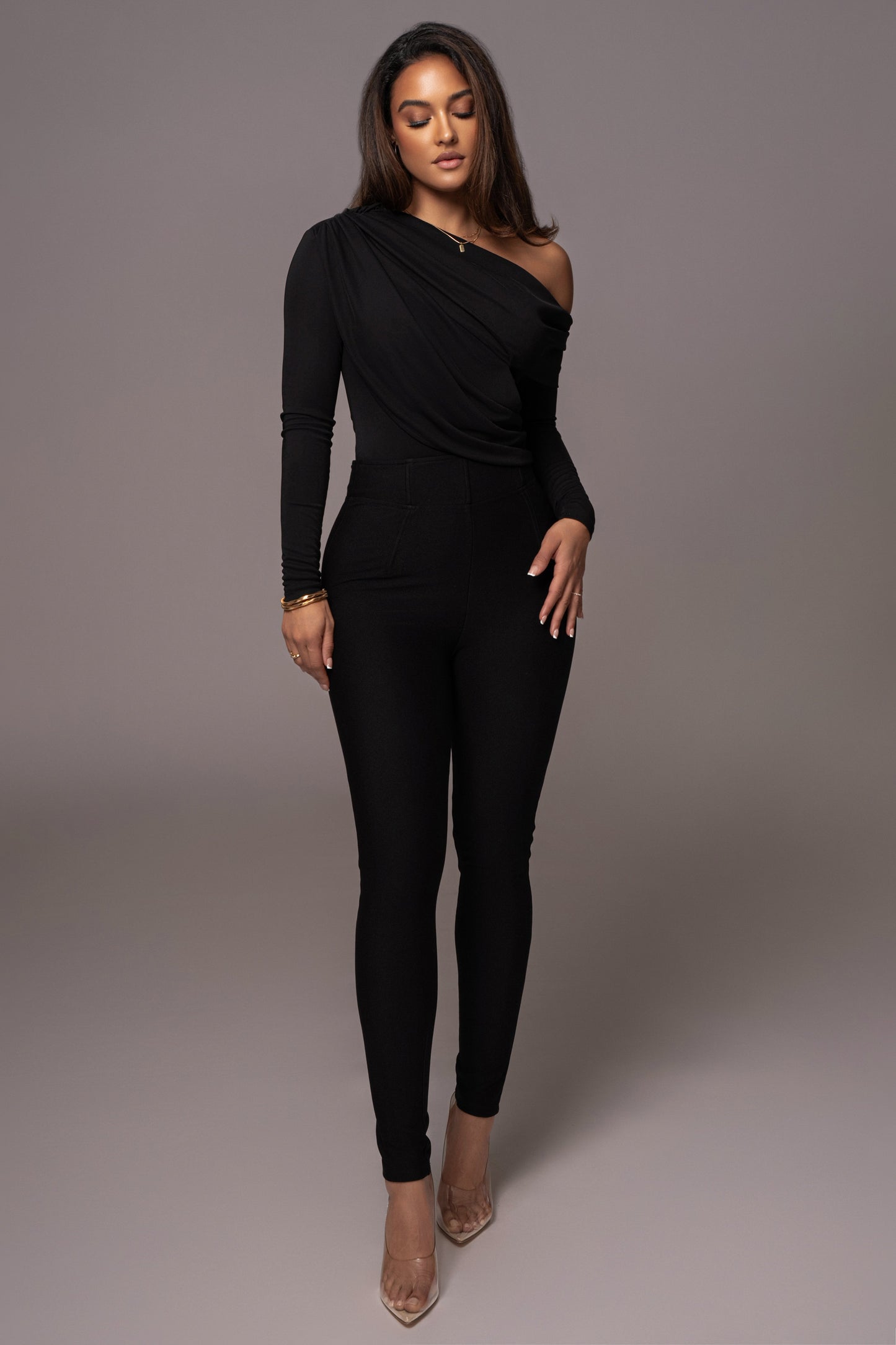 Black Ultra High Neck Bodysuit JLUXLABEL