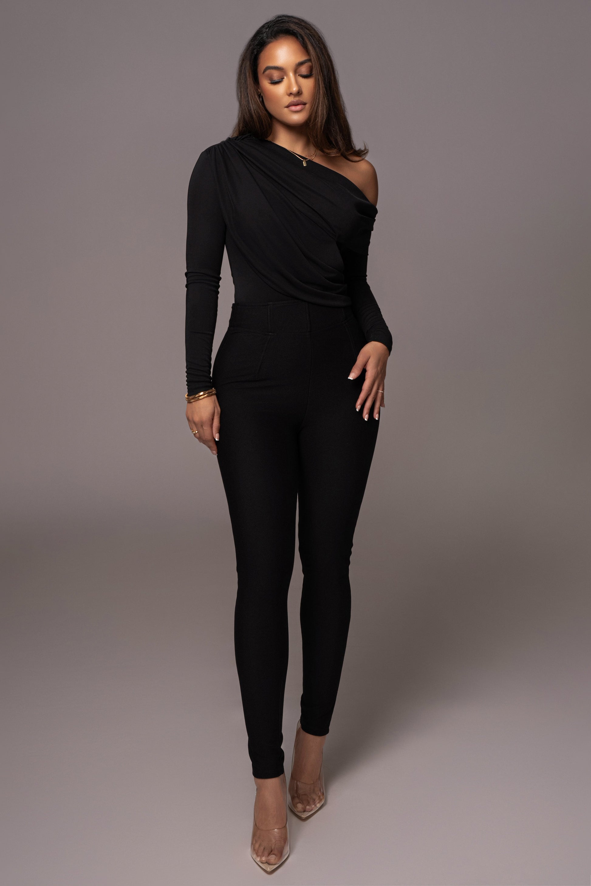 Black Ultra High Neck Bodysuit JLUXLABEL
