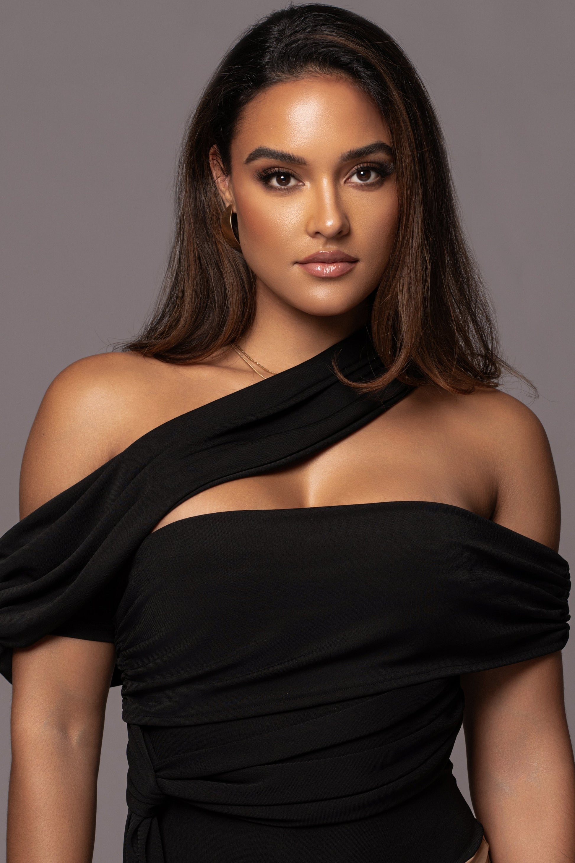 Black Above All Drape Bodysuit JLUXLABEL