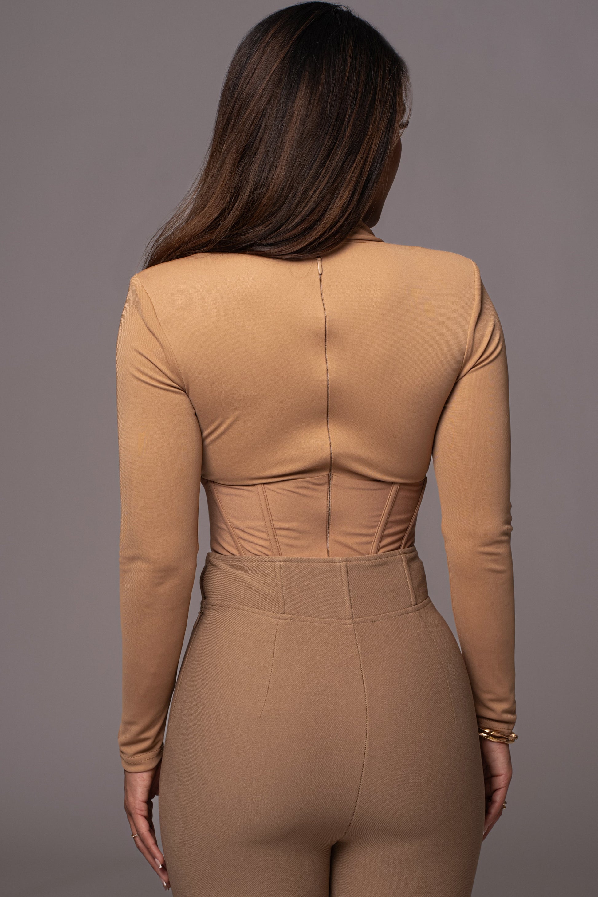 Tan Drape Corset Bodysuit JLUXLABEL