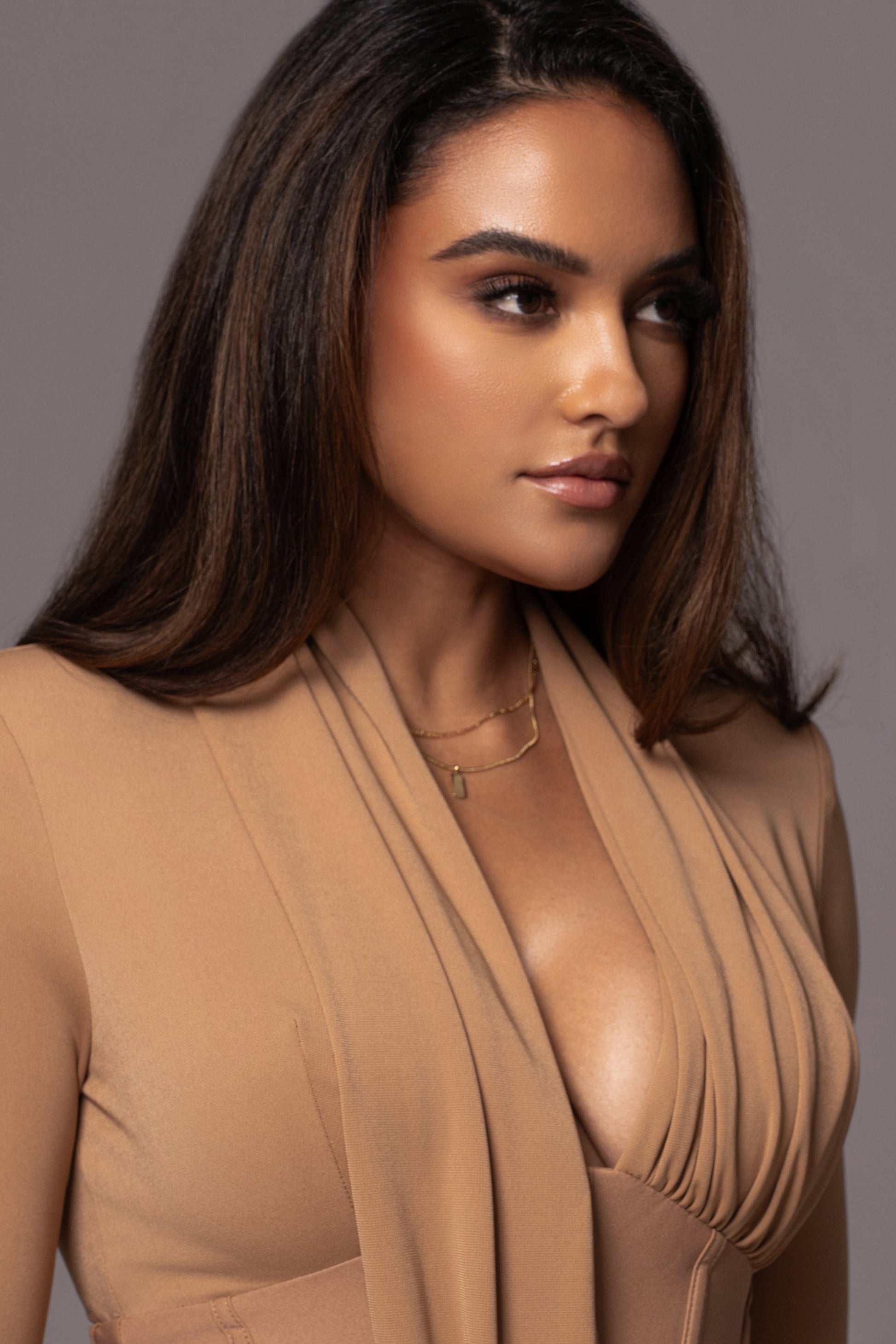 Tan Drape Corset Bodysuit JLUXLABEL