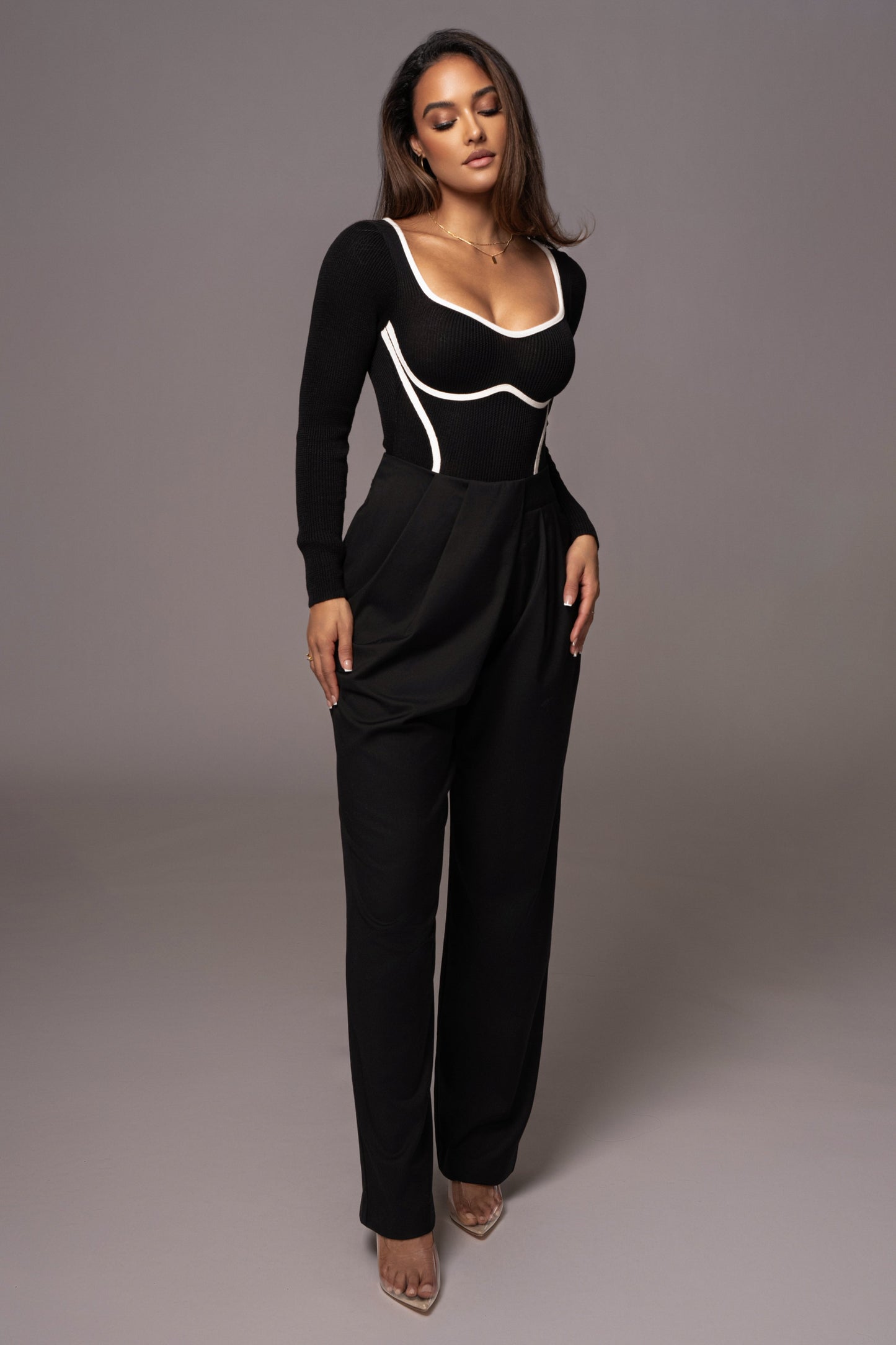 Black Asymmetrical Draped Trousers JLUXLABEL