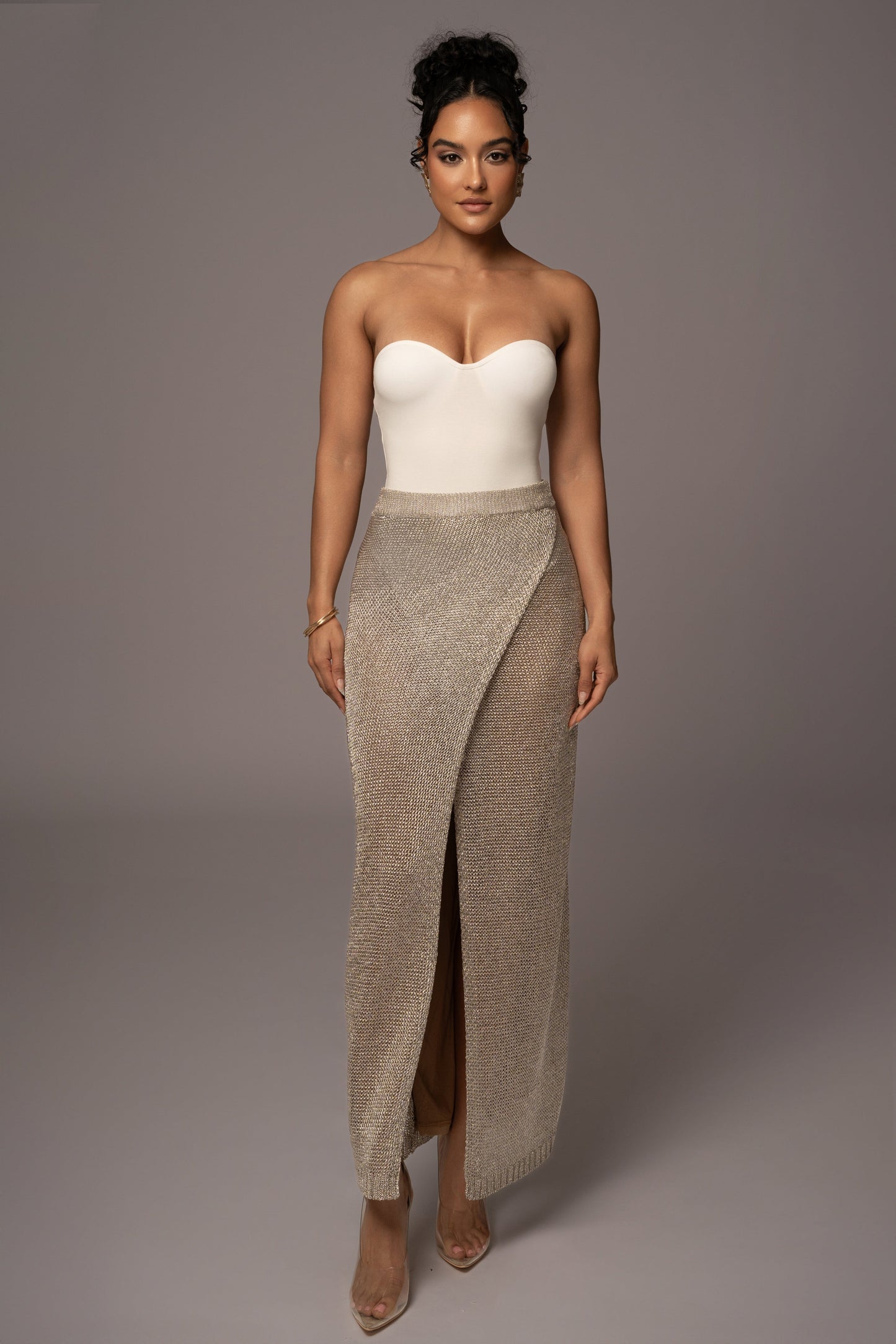 Silver Anais Maxi Slit Skirt JLUXLABEL
