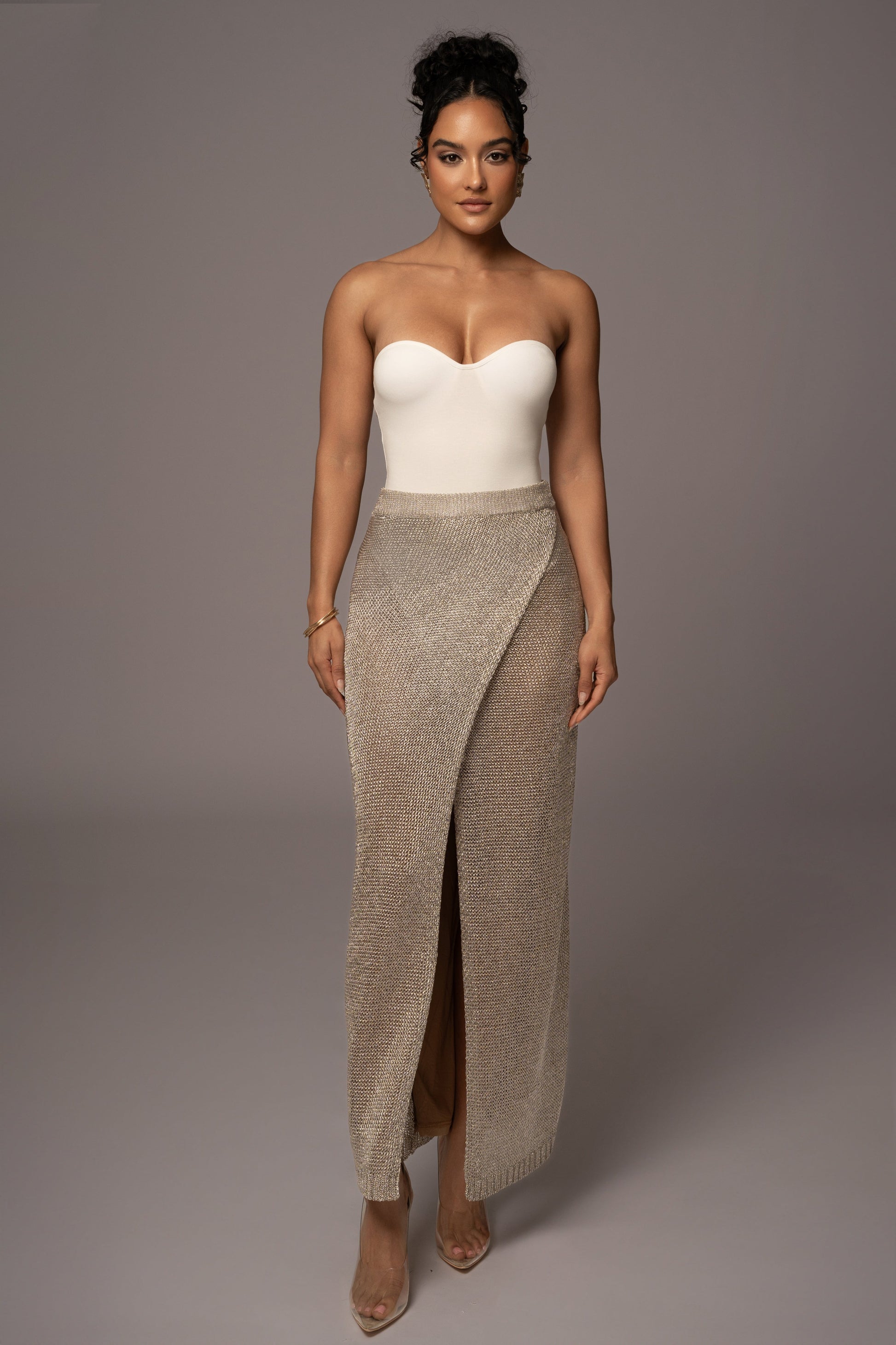 Silver Anais Maxi Slit Skirt JLUXLABEL