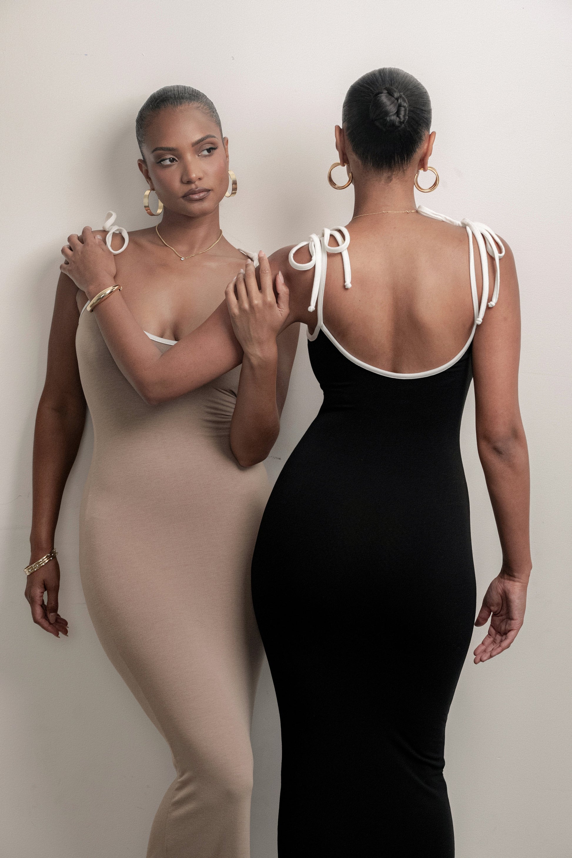 Black/Beige Shawna Reversible Maxi Dress JLUXLABEL