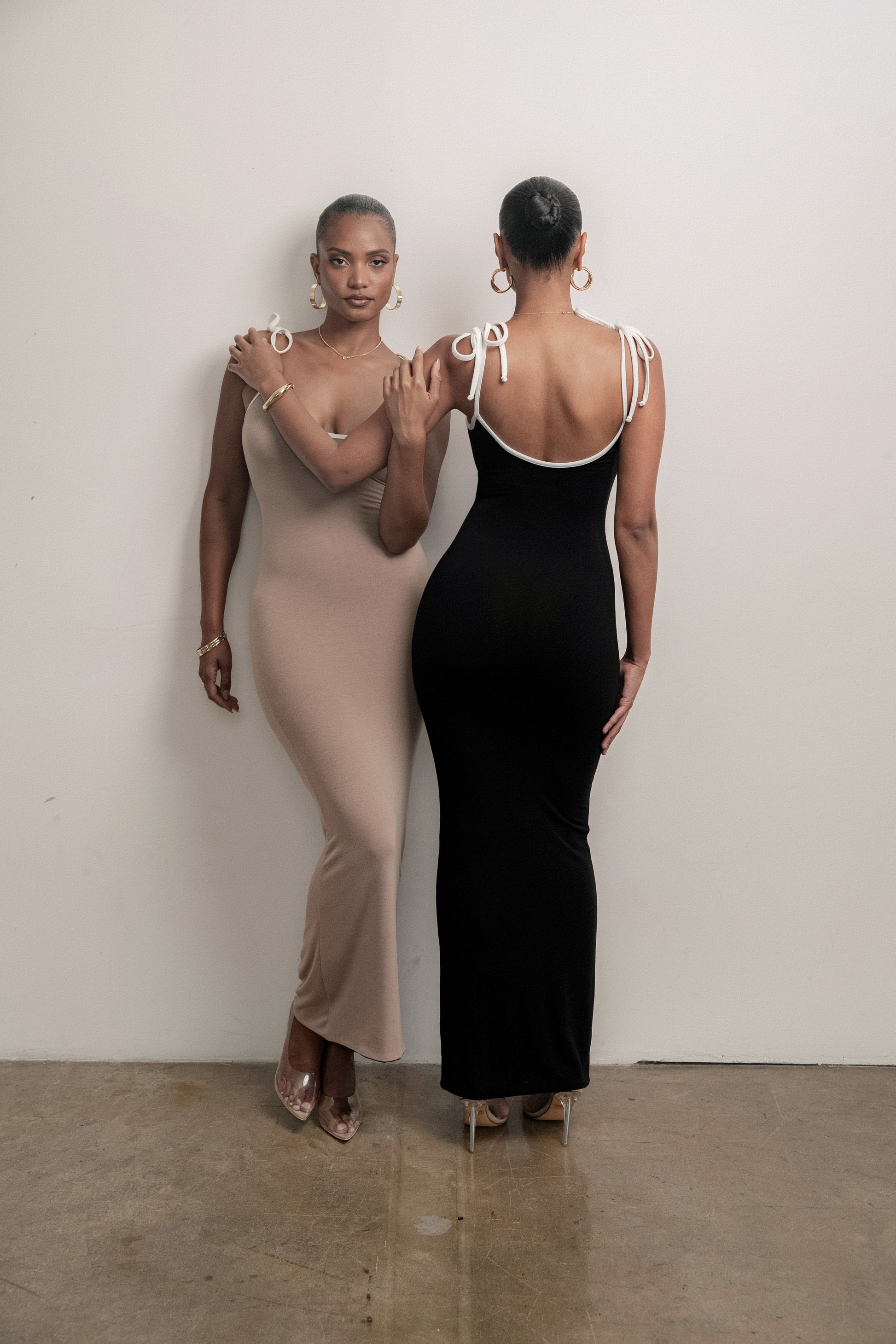 Black/Beige Shawna Reversible Maxi Dress JLUXLABEL