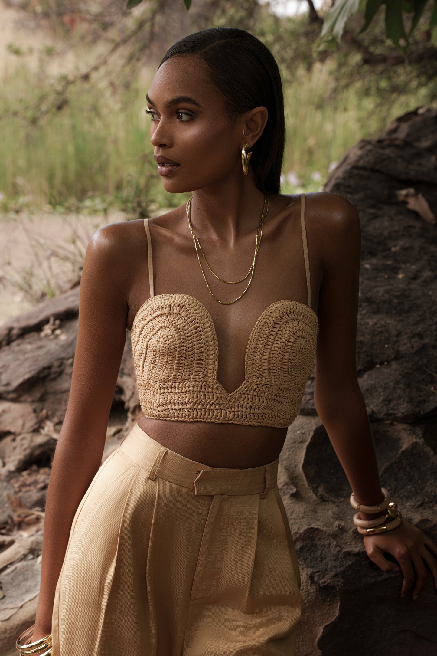 PRE-ORDER Beige Sail Away Texture Bustier NEWFASHIONEDGE