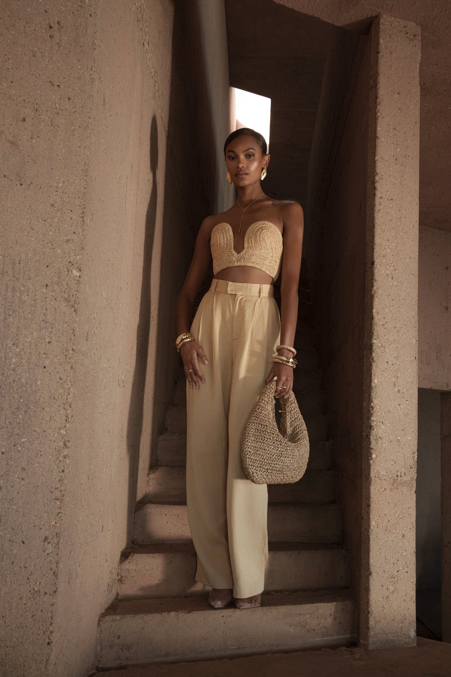 PRE-ORDER Beige Sail Away Texture Bustier NEWFASHIONEDGE
