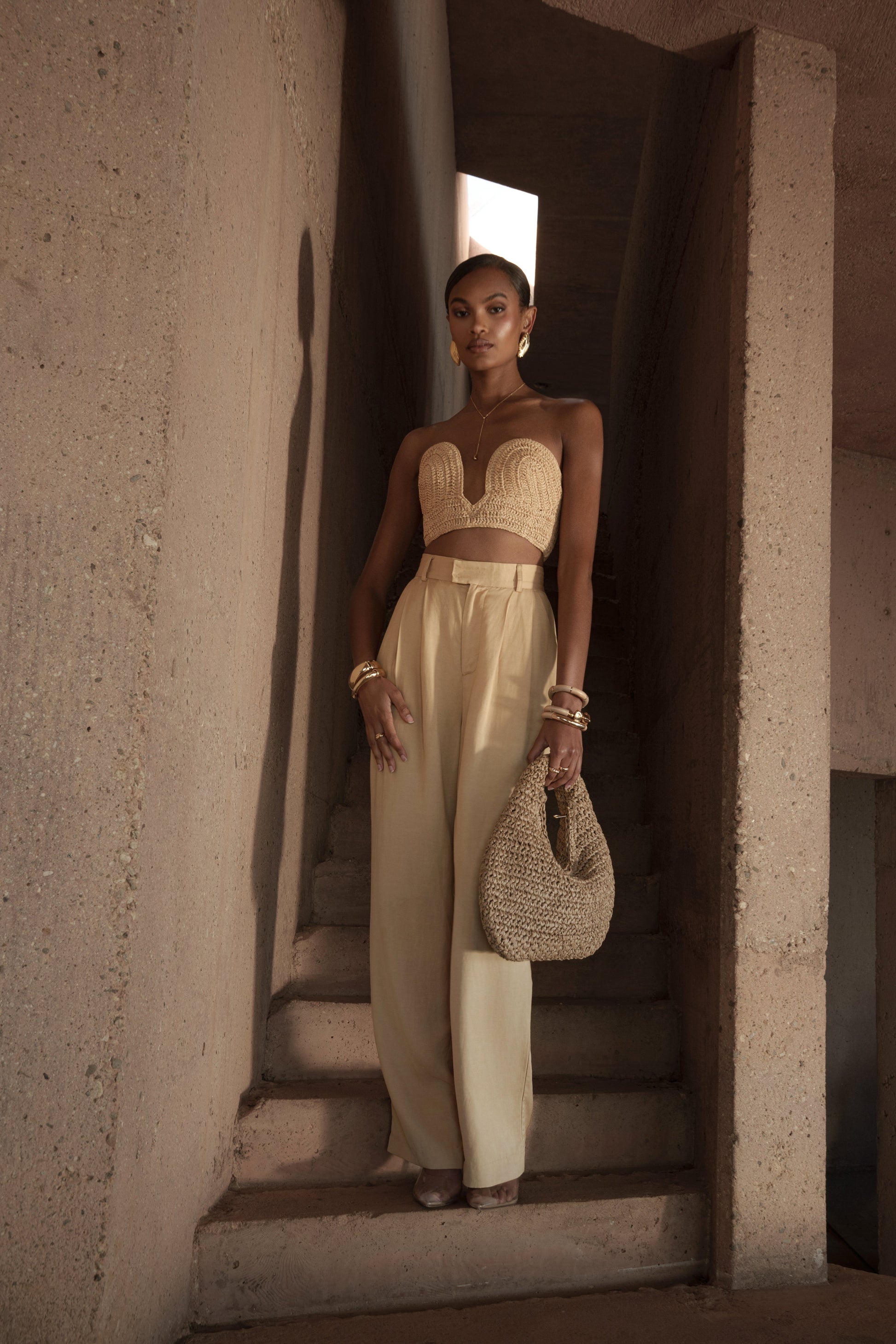 PRE-ORDER Beige Sail Away Texture Bustier NEWFASHIONEDGE