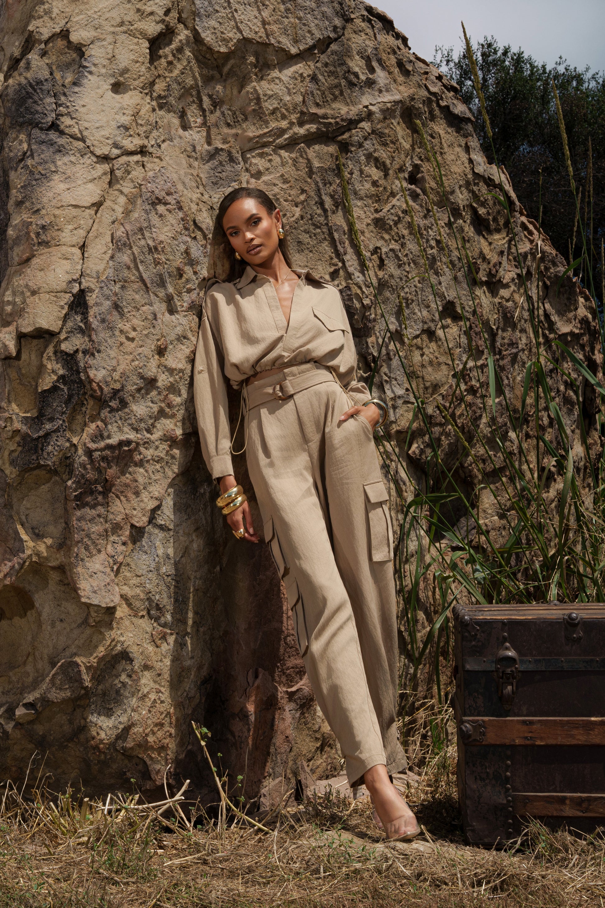 Tan Boundless Belted Cargo Pants JLUXLABEL