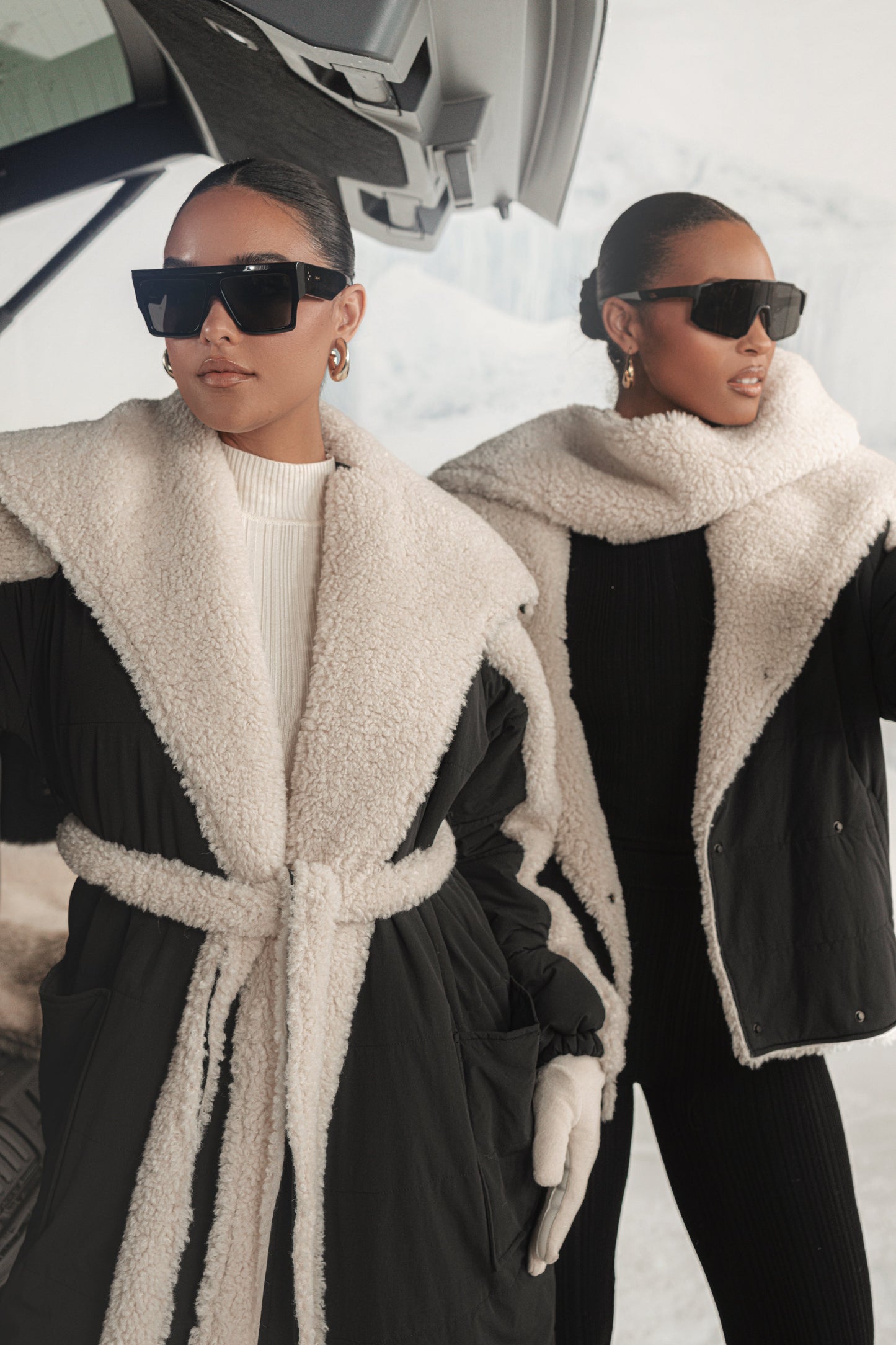 Black/Ivory Contrast Sherpa Coat JLUXLABEL