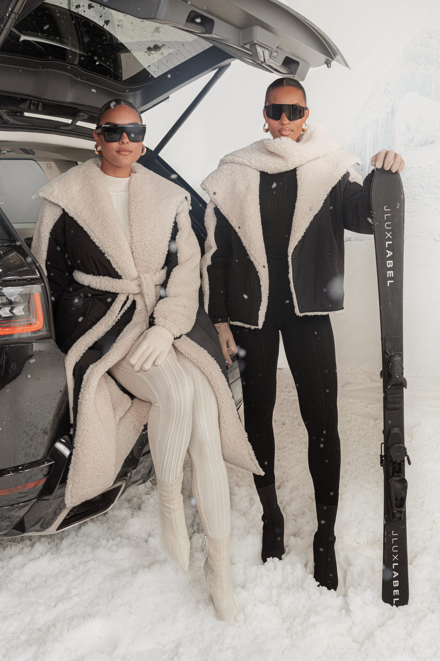 Black/Ivory Contrast Sherpa Coat JLUXLABEL