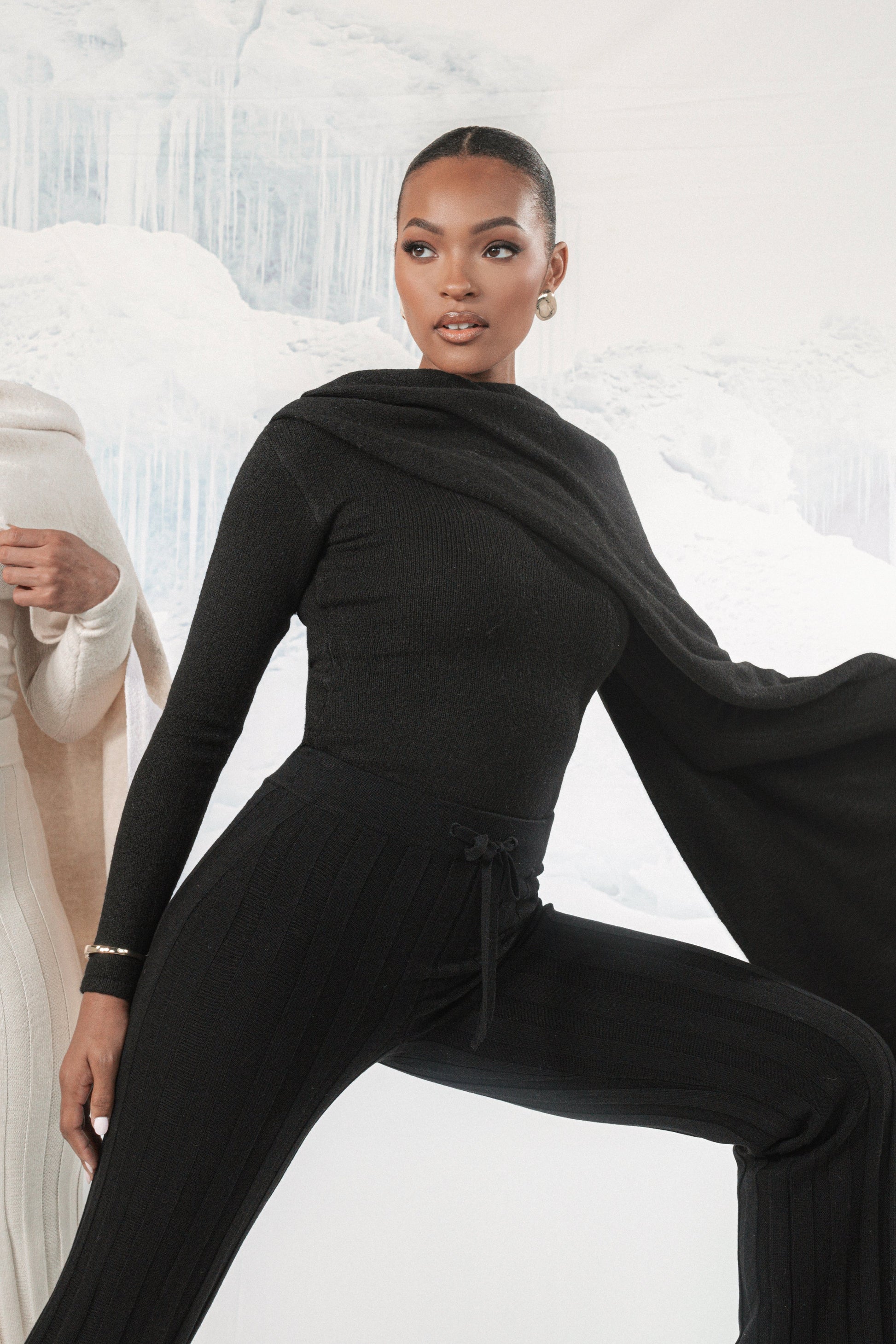 Black Ribbed Scarf Top JLUXLABEL