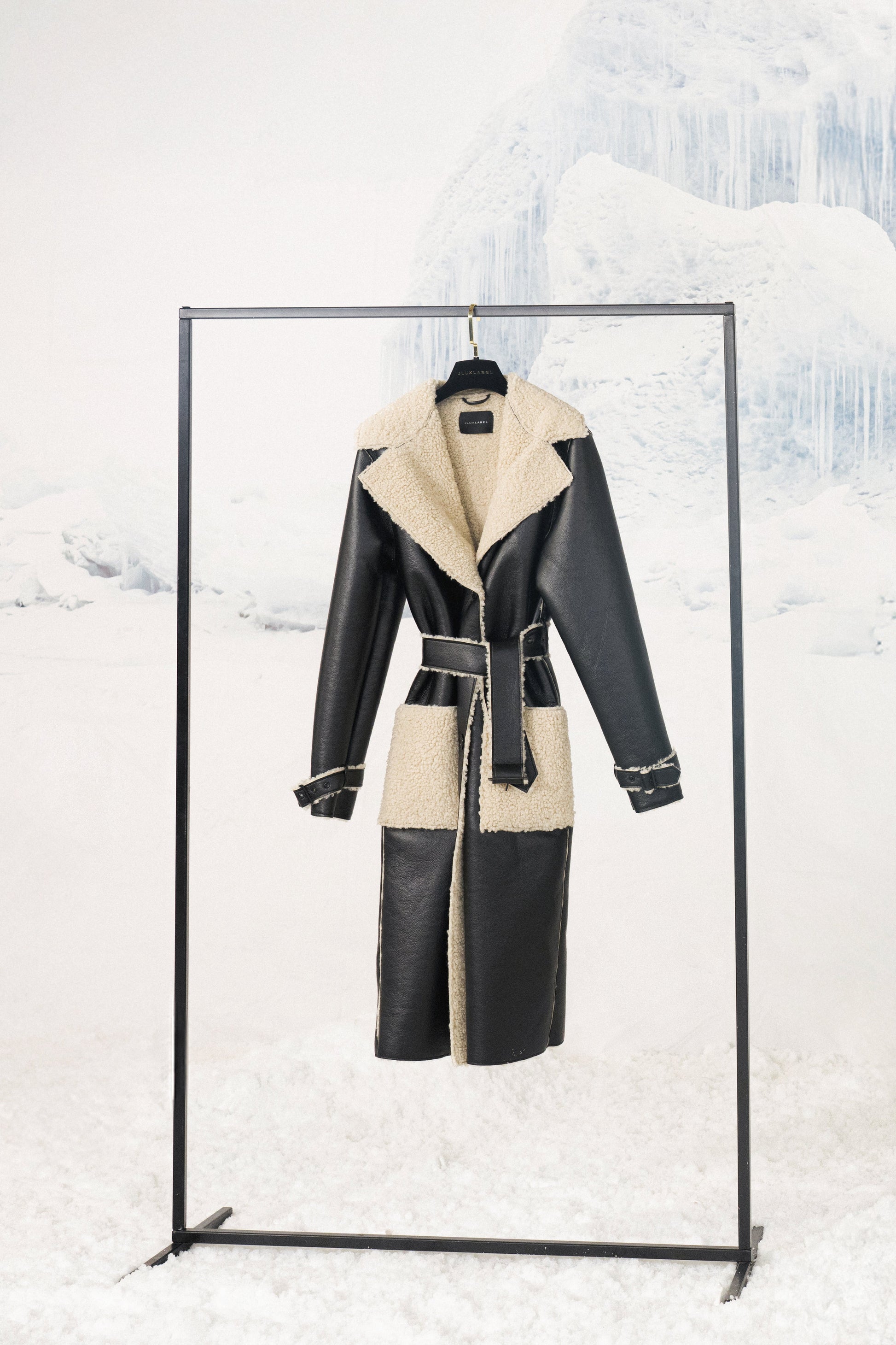 Black/Ivory Sherpa And Faux Leather Coat JLUXLABEL