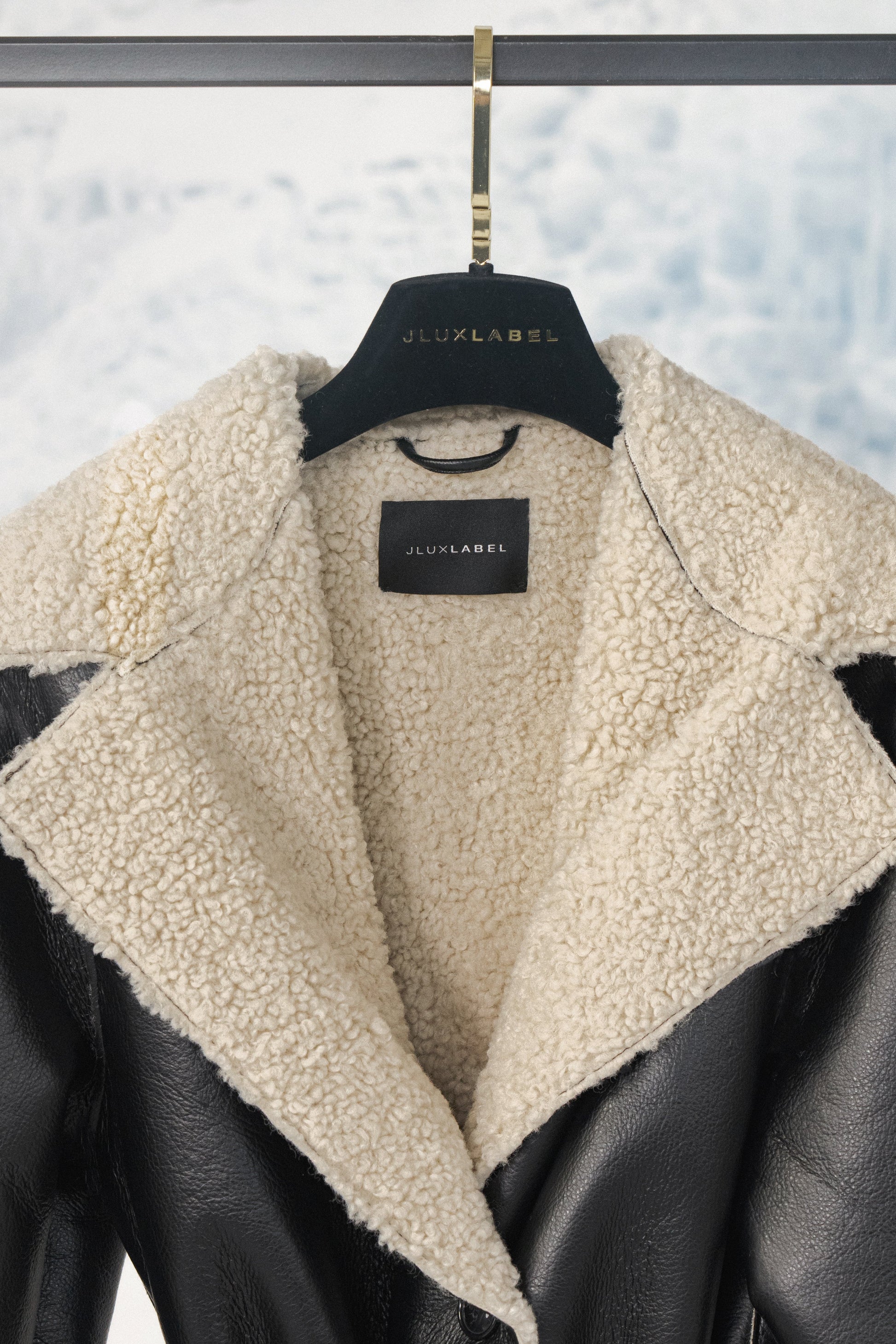 Black/Ivory Sherpa And Faux Leather Coat JLUXLABEL