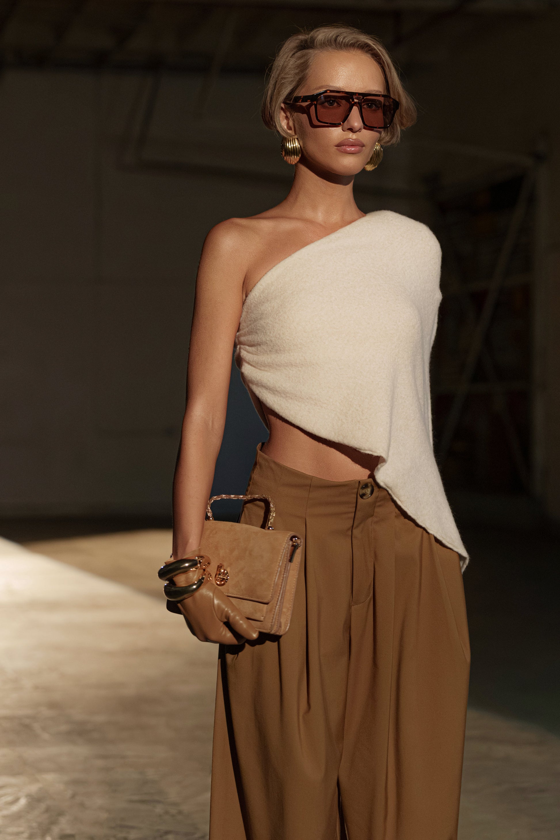 Tan Polished Pleat Trouser JLUXLABEL