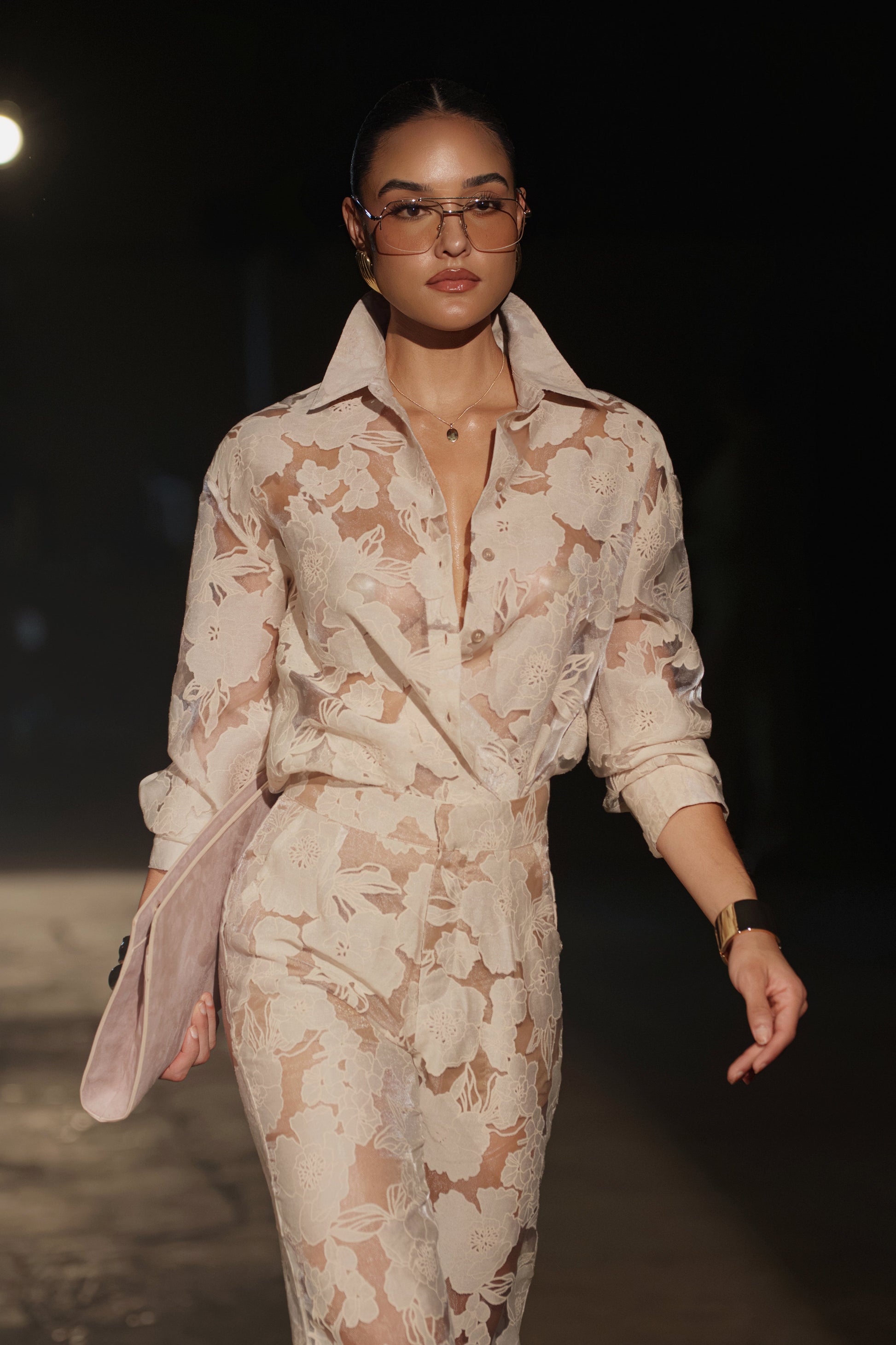 PRE-ORDER Beige Organza Floral Blouse NEWFASHIONEDGE
