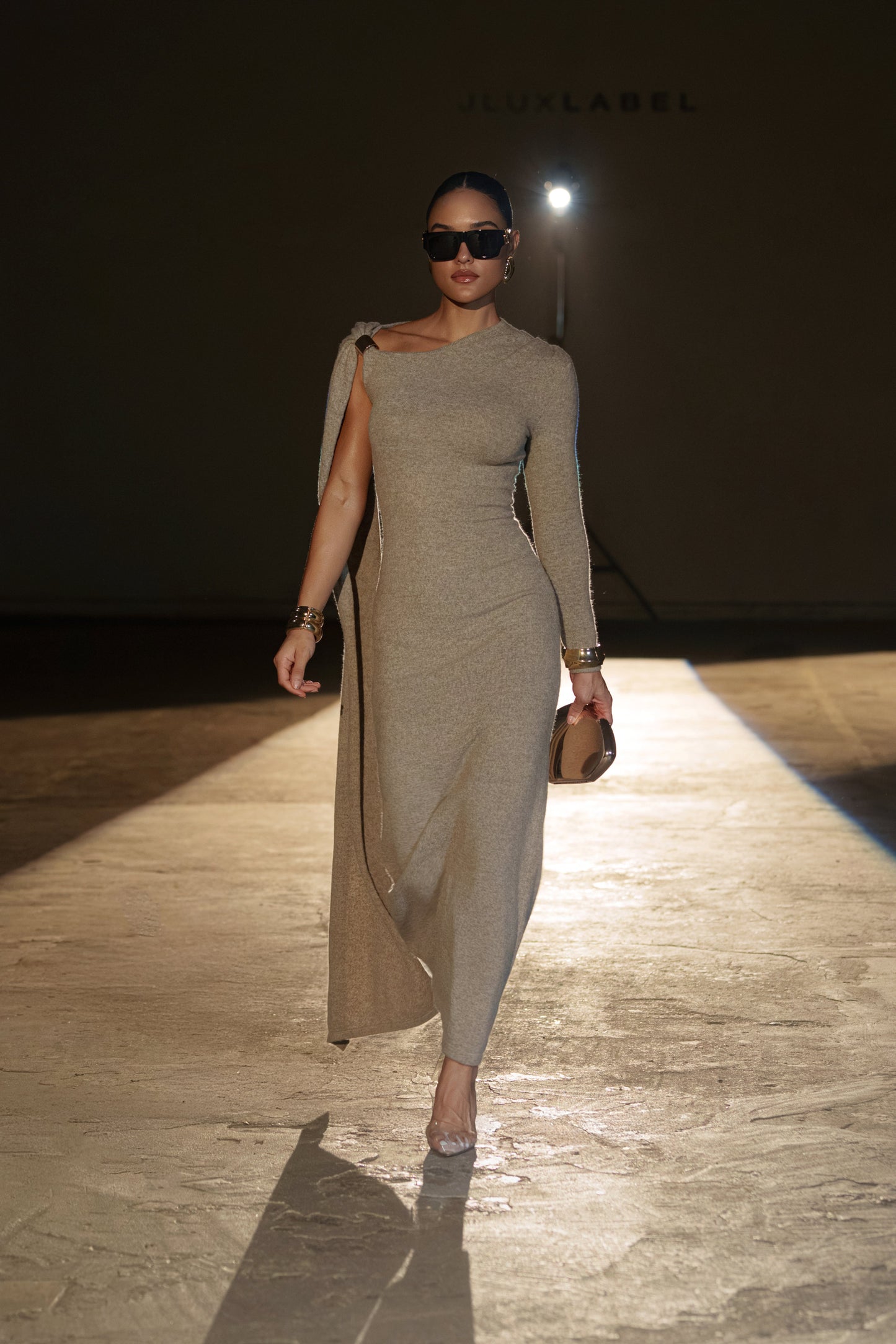 Taupe Aniza Drape Maxi Dress JLUXLABEL
