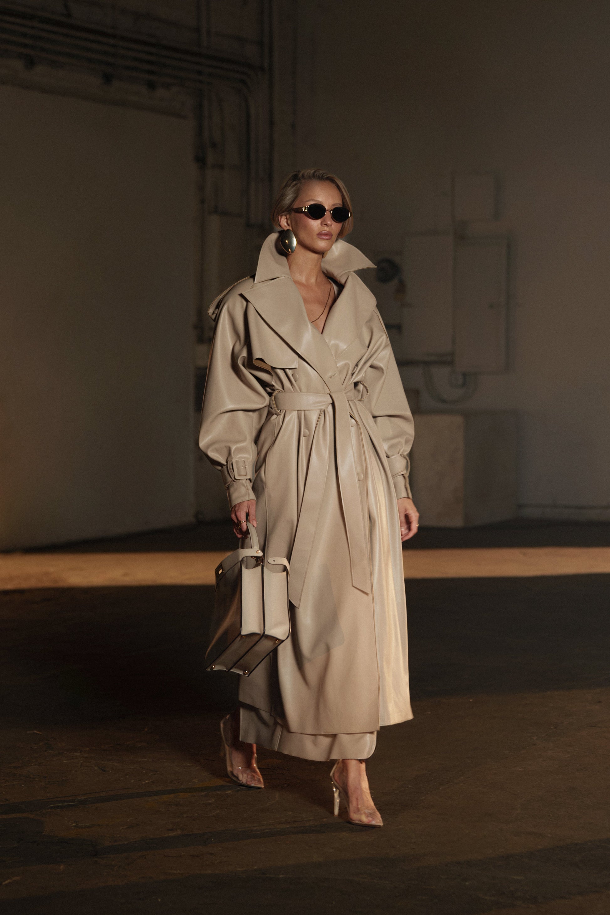 Tan The Icon PU Leather Coat JLUXLABEL