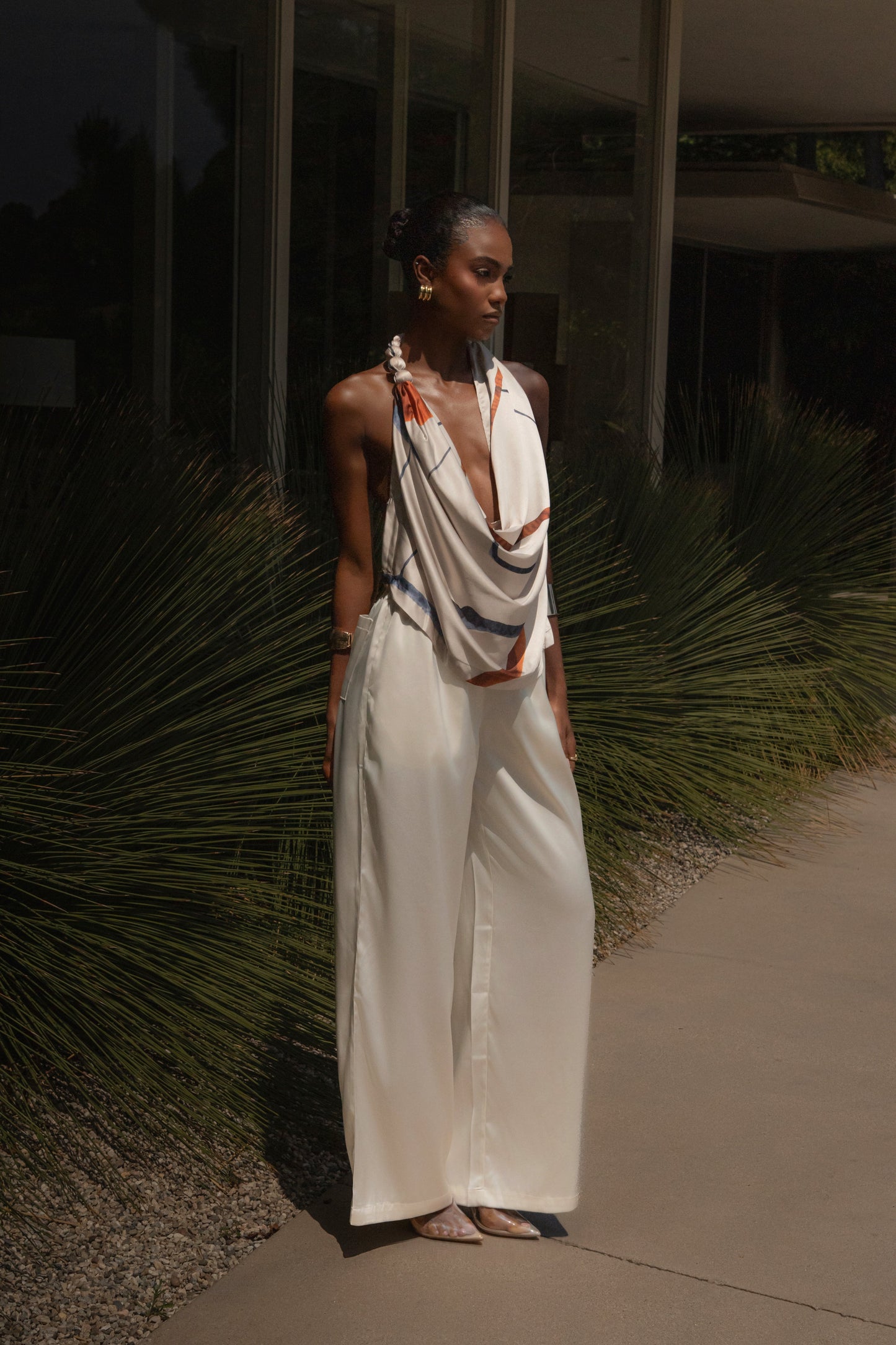 Ivory Tropic Dawn Satin Top JLUXLABEL