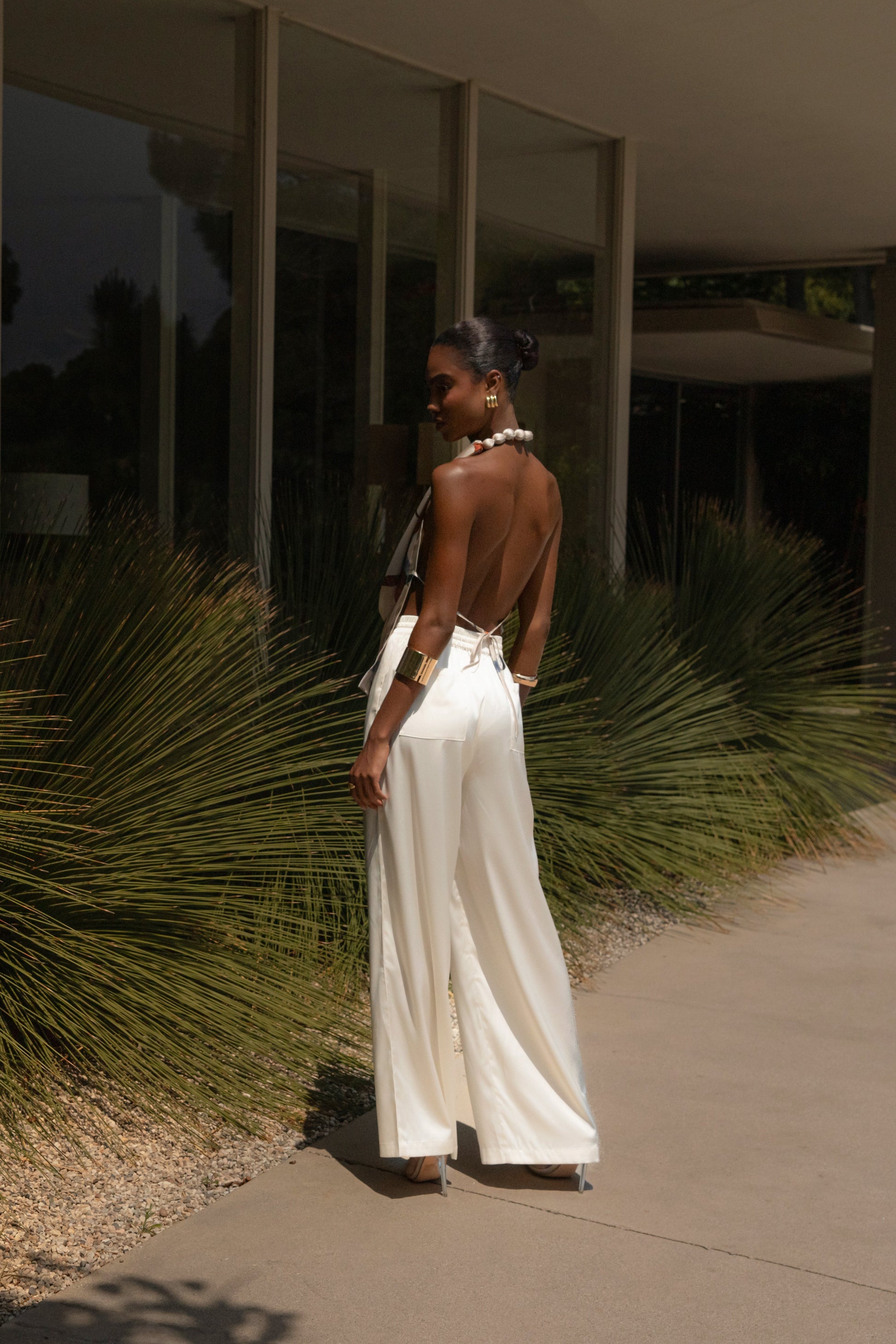 Ivory Tropic Dawn Satin Top JLUXLABEL