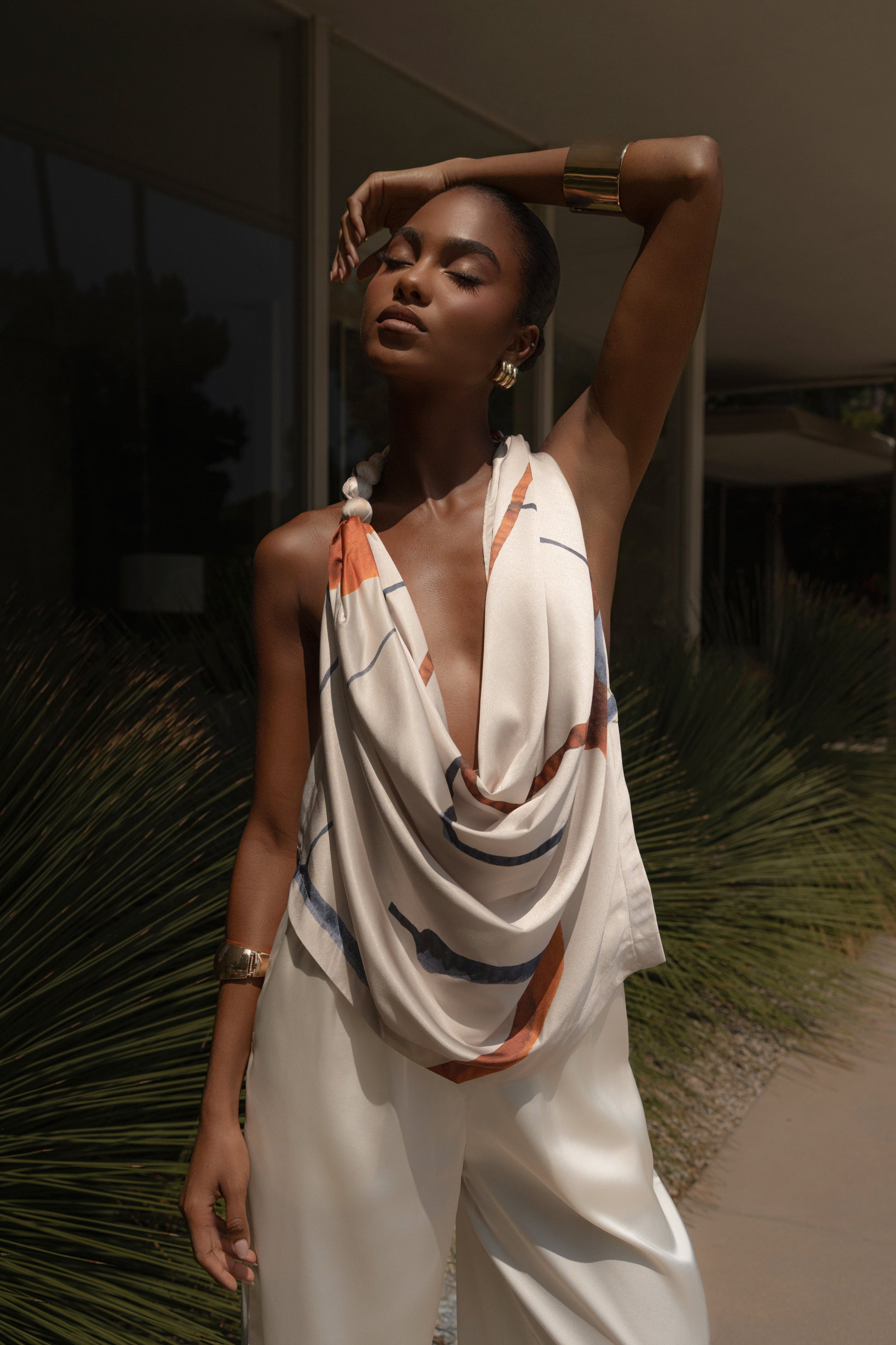 Ivory Tropic Dawn Satin Top JLUXLABEL