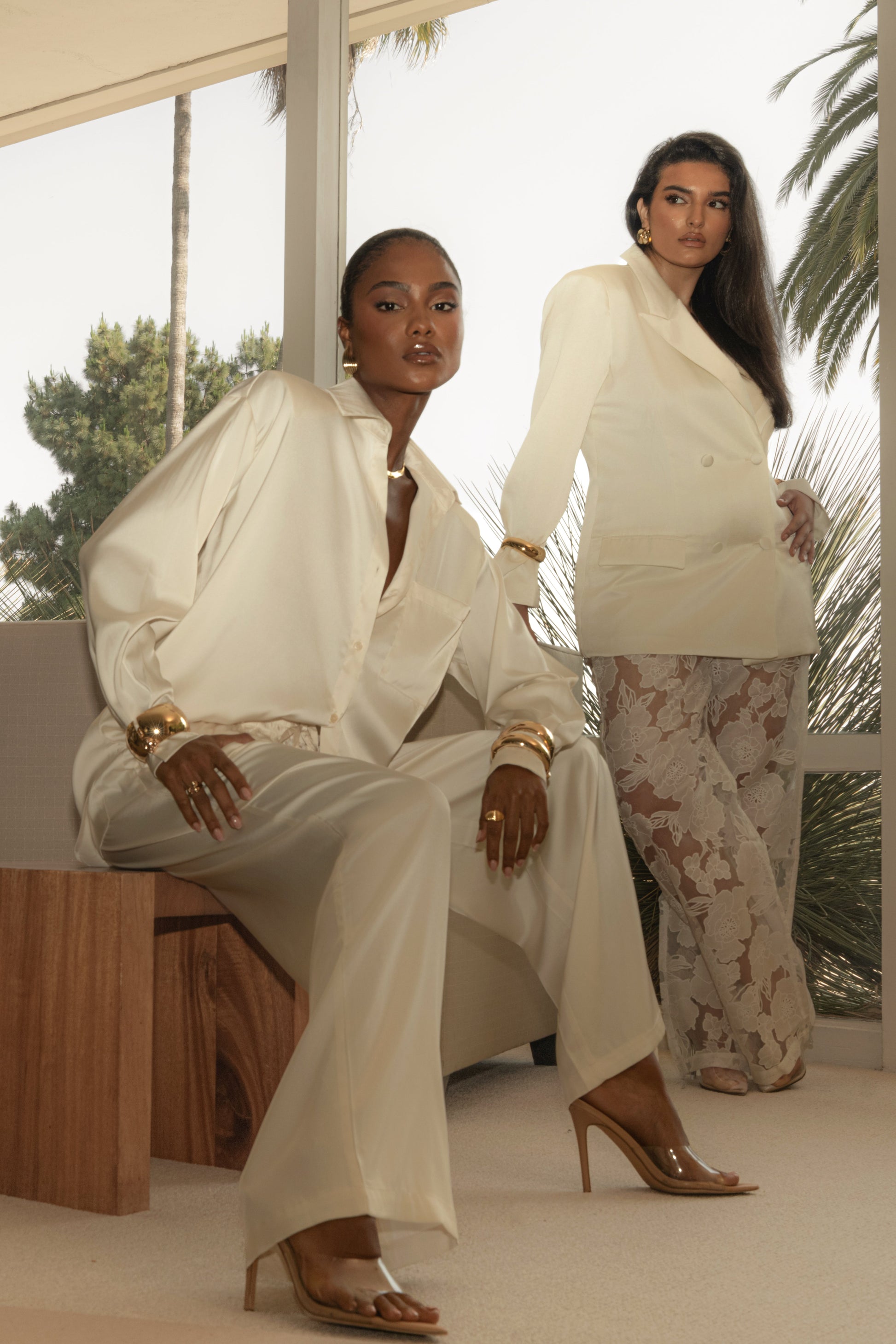 Ivory Island Ease Collared Satin Top JLUXLABEL