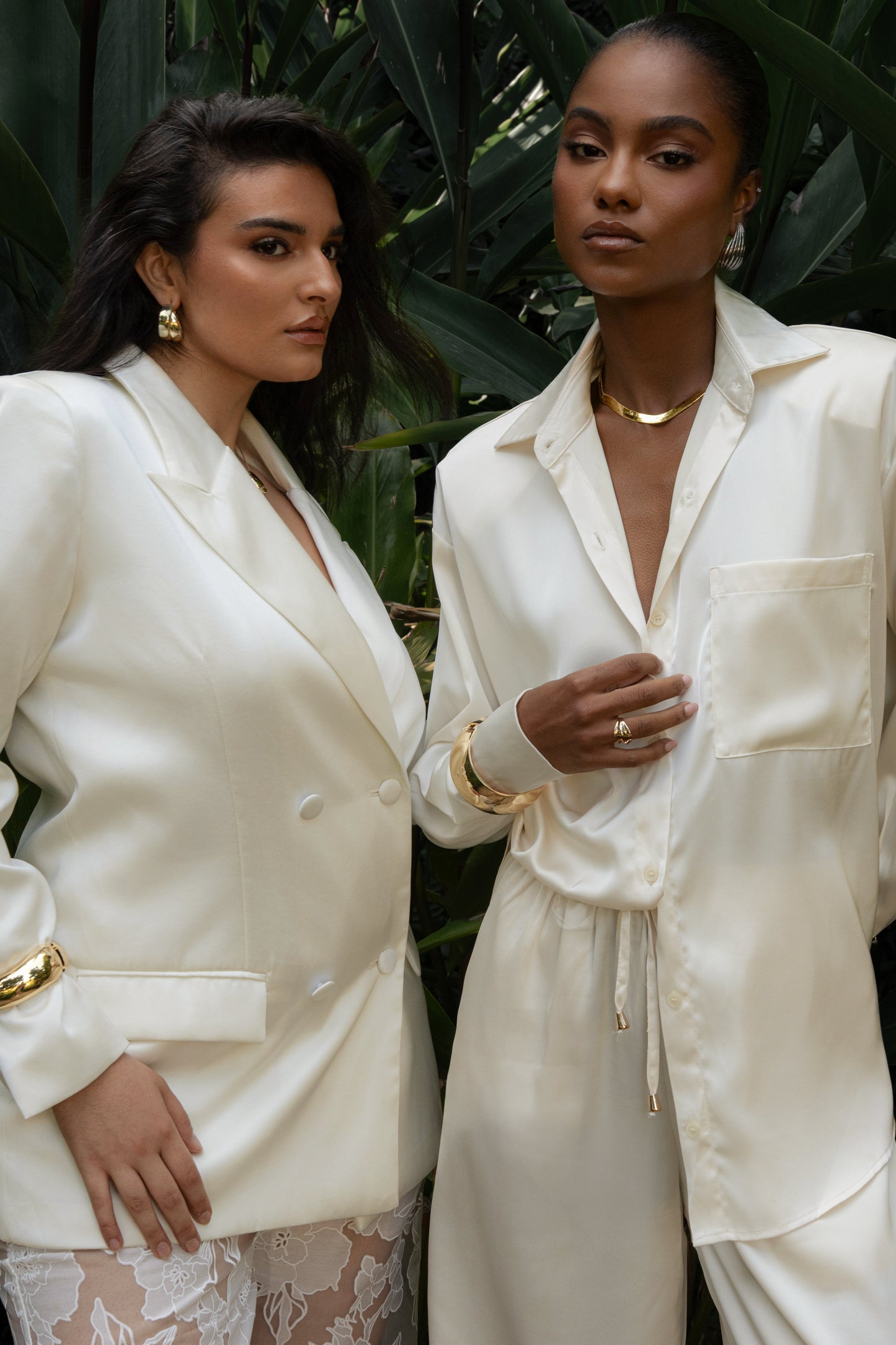 Ivory Island Ease Collared Satin Top JLUXLABEL