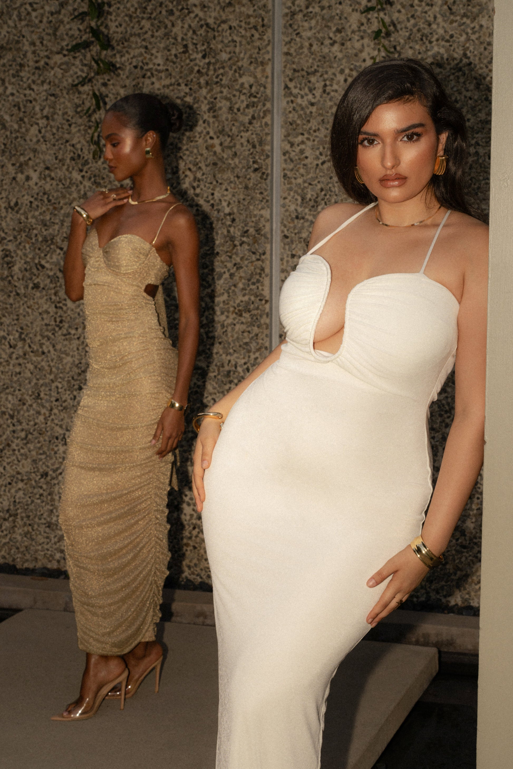White Eclipse Plunge Neck Dress JLUXLABEL