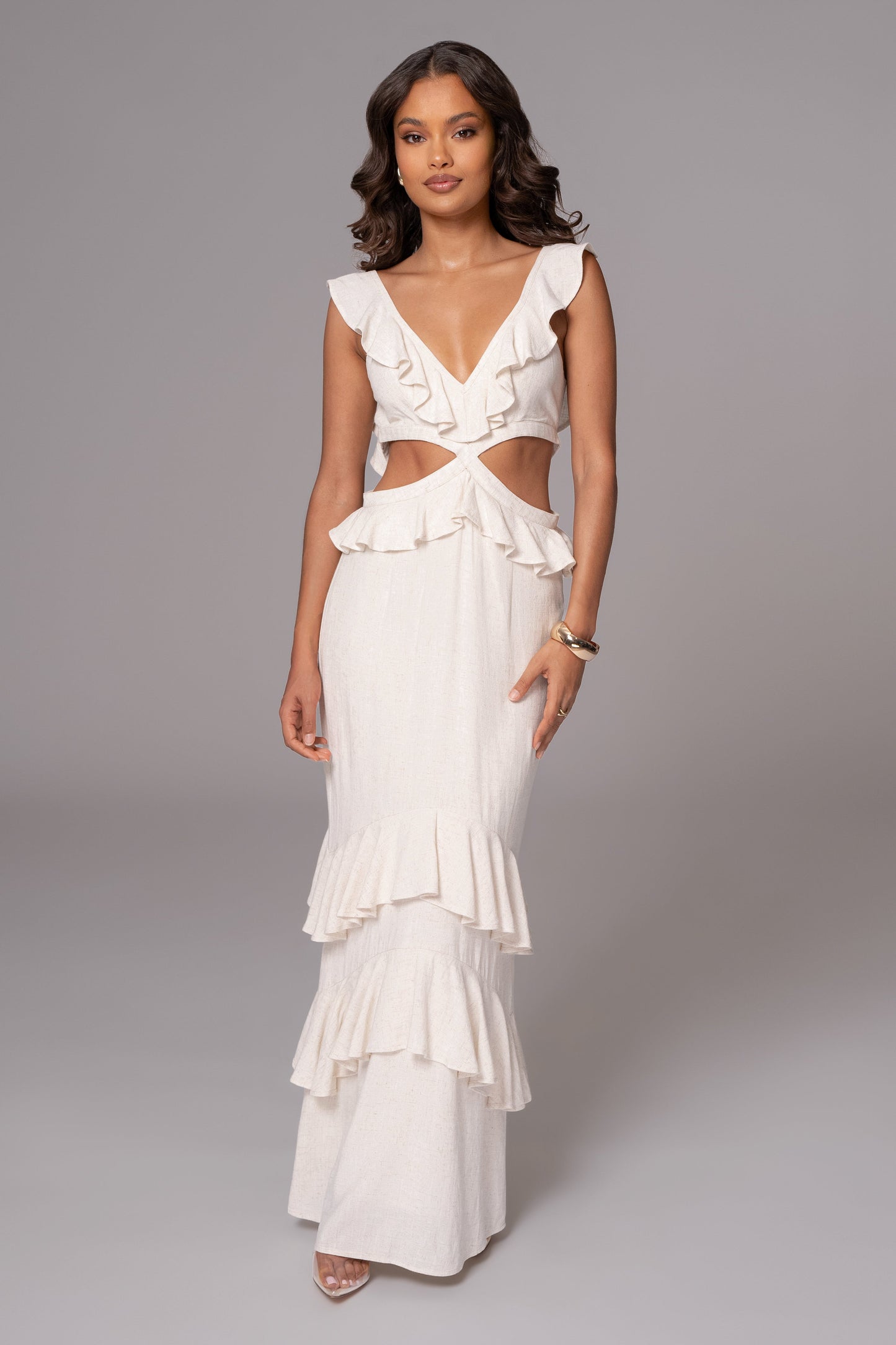 Natural Sunshine Ruffle Linen Dress JLUXLABEL