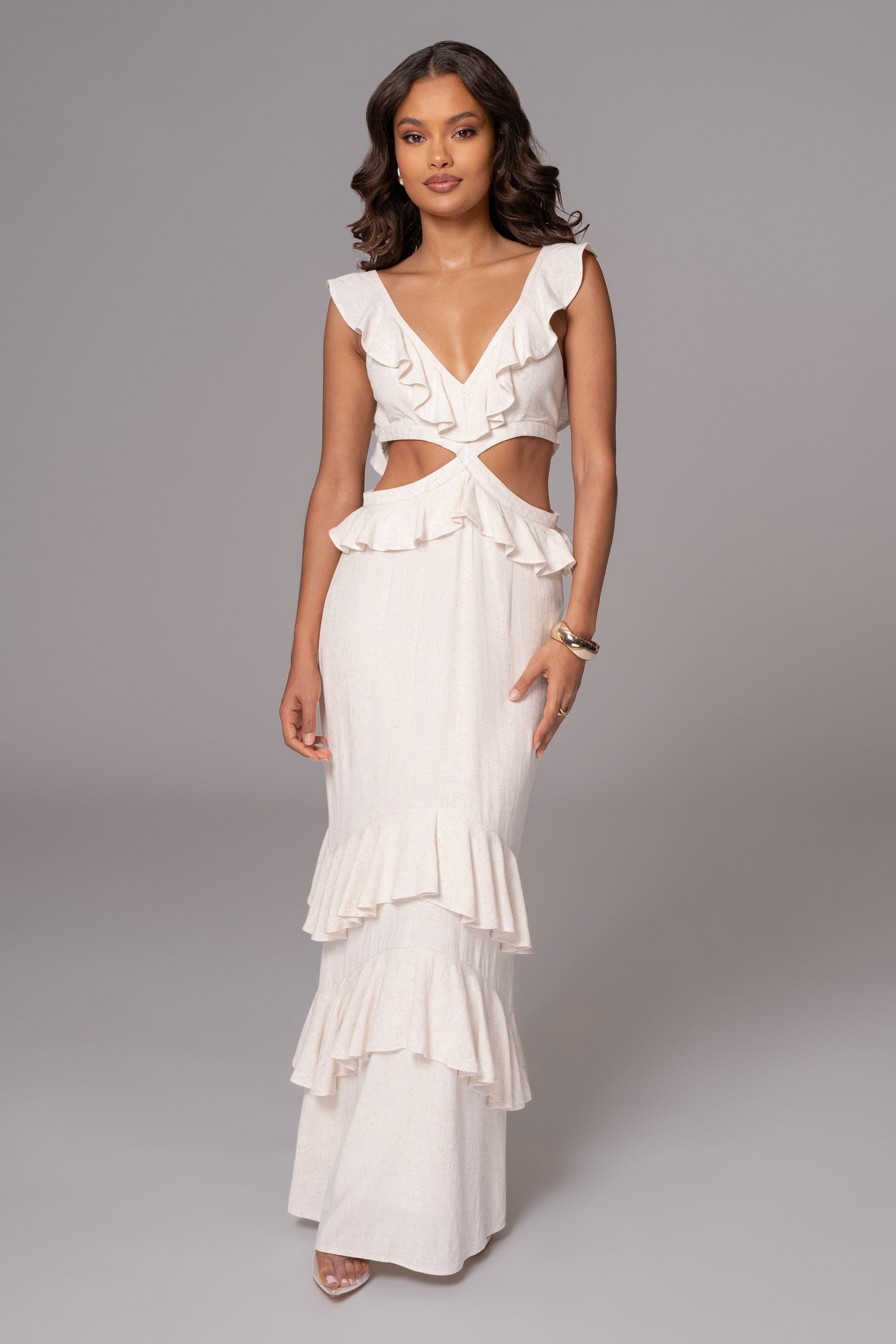 Natural Sunshine Ruffle Linen Dress JLUXLABEL