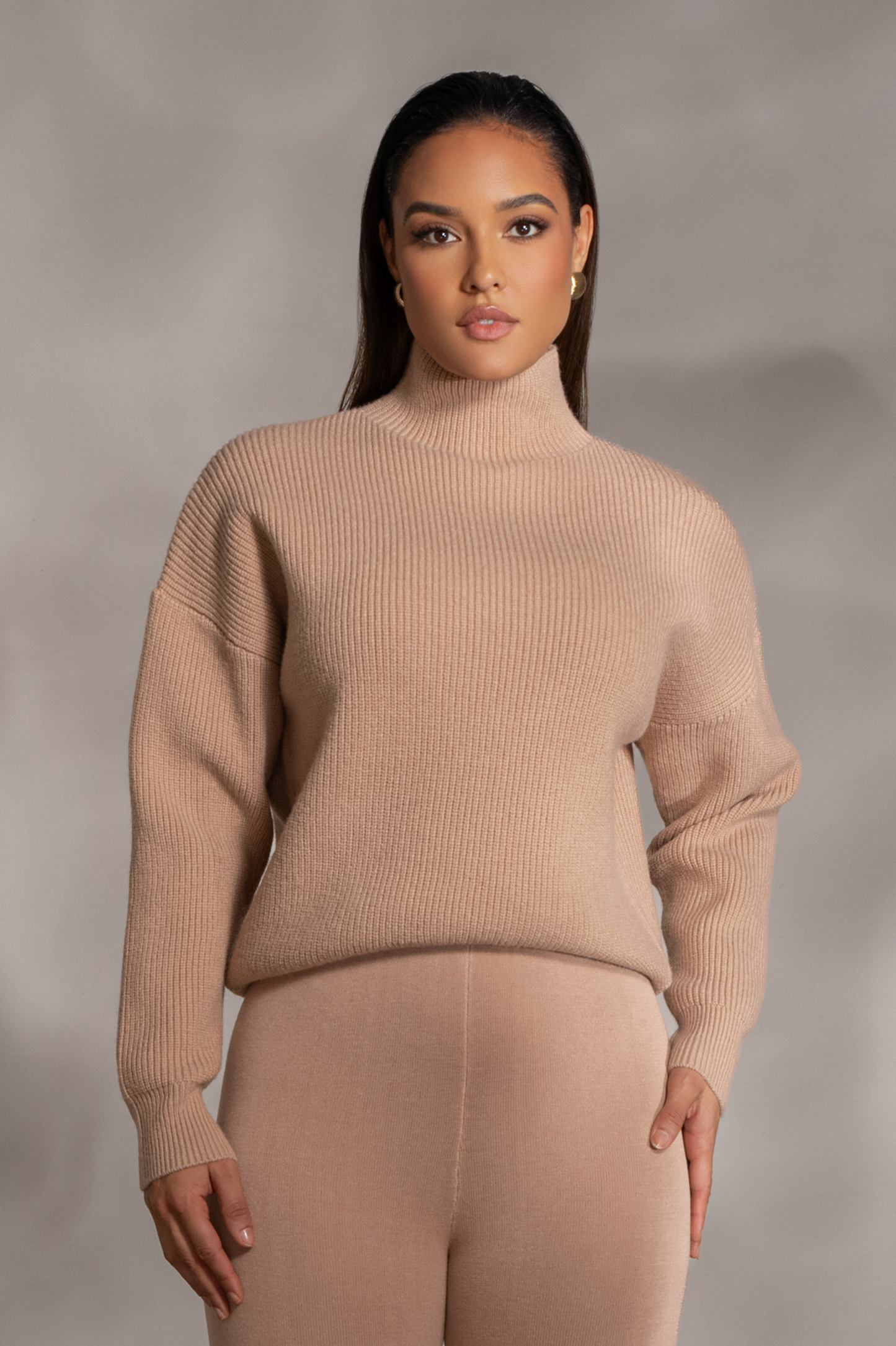 Beige Jenni Turtleneck Sweater Top JLUXLABEL