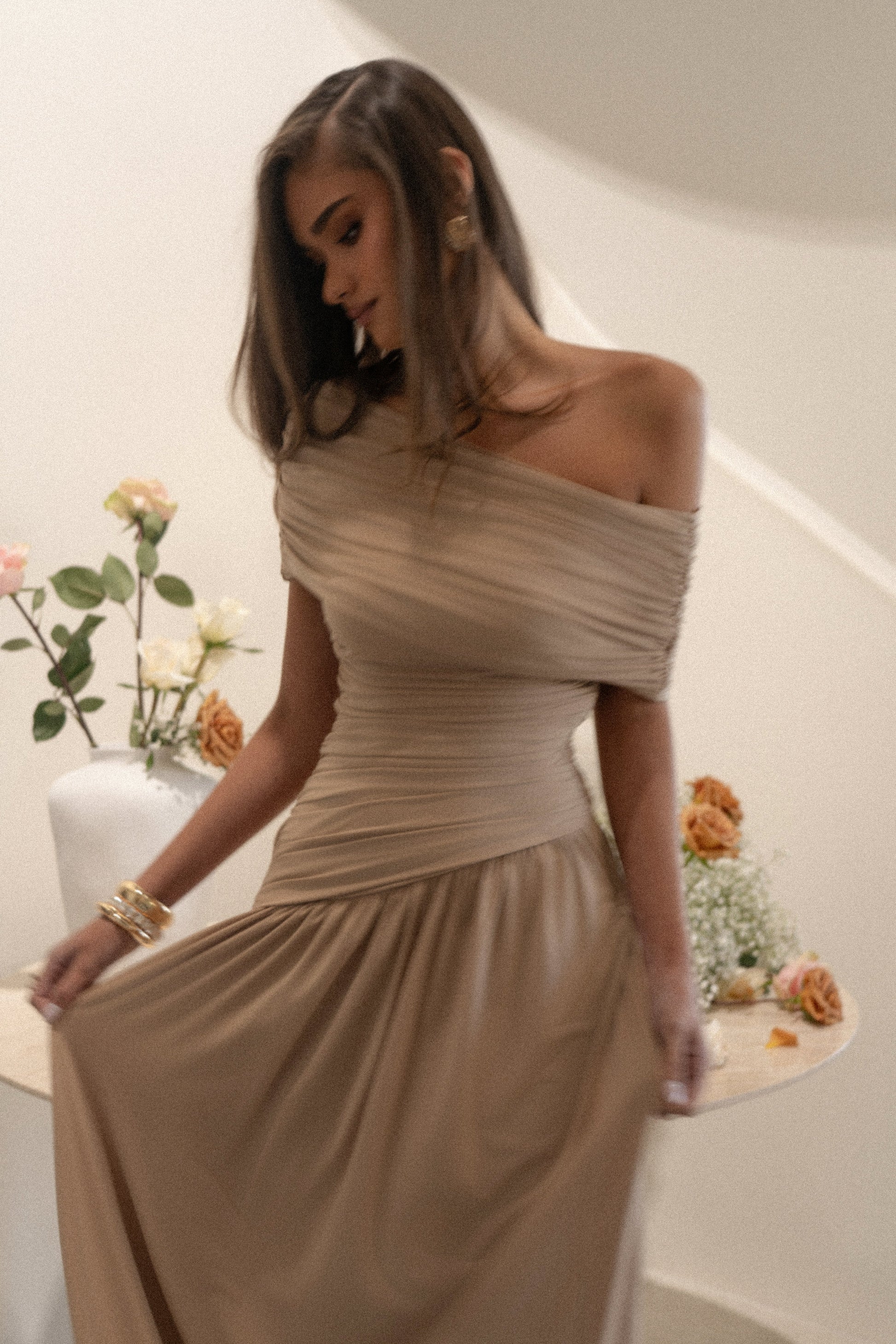 Beige Vision Of Elegance Maxi Dress JLUXLABEL