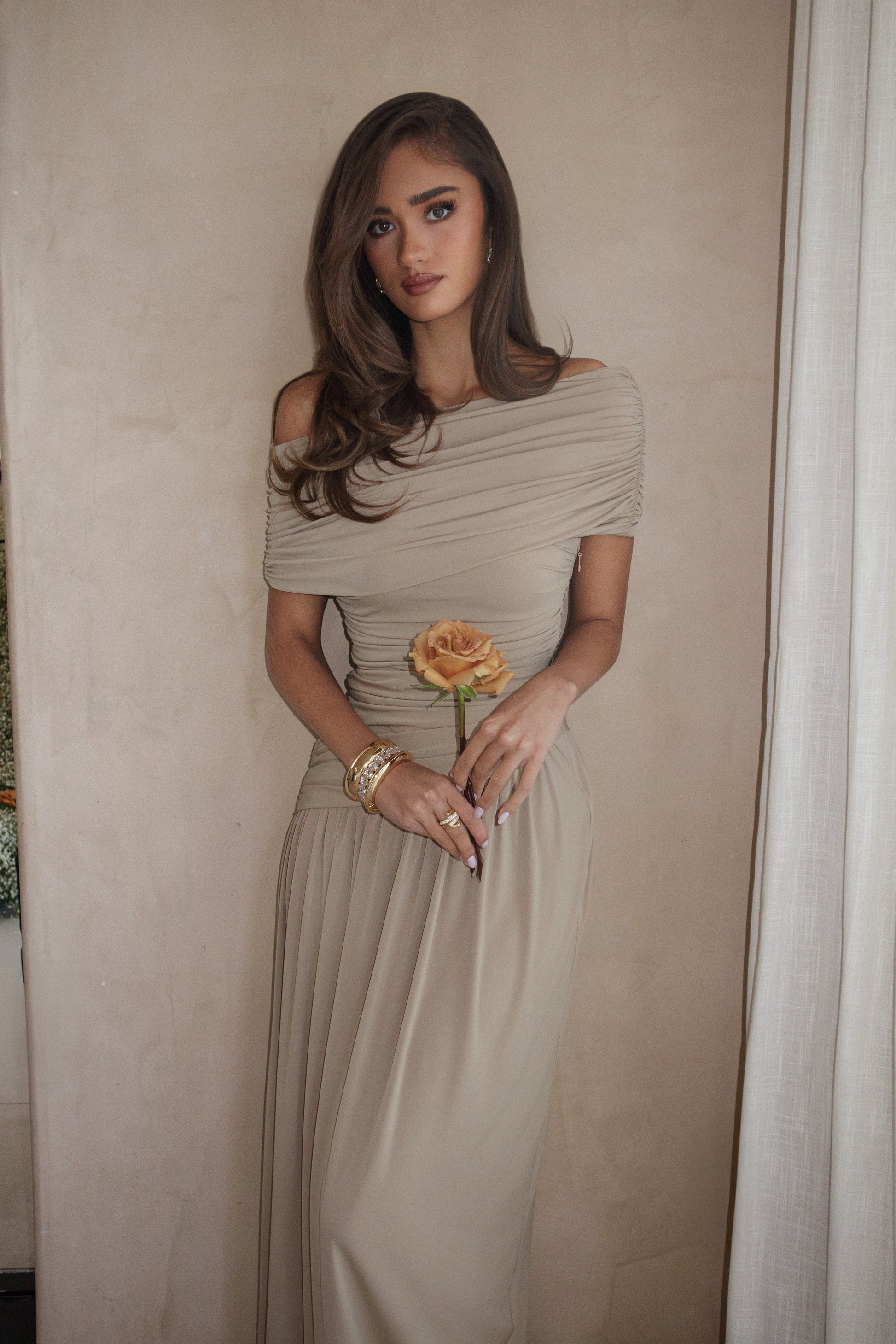 Beige Vision Of Elegance Maxi Dress JLUXLABEL