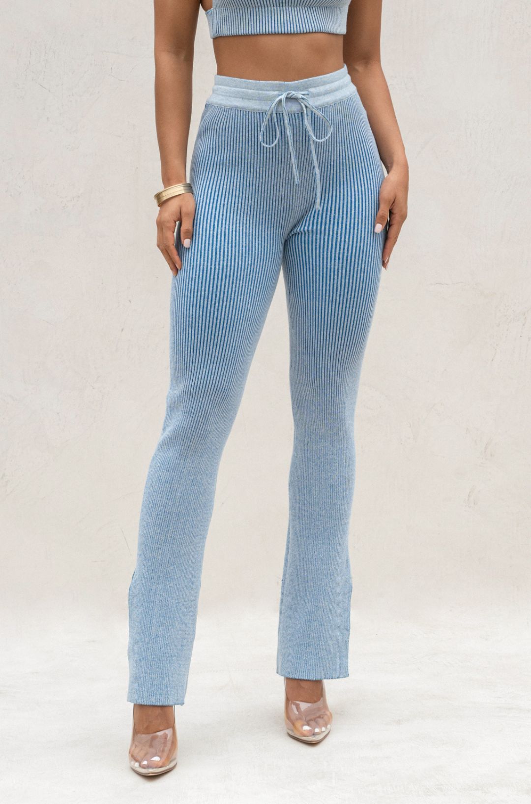 Denim/White Faya Ribbed Pants JLUXLABEL