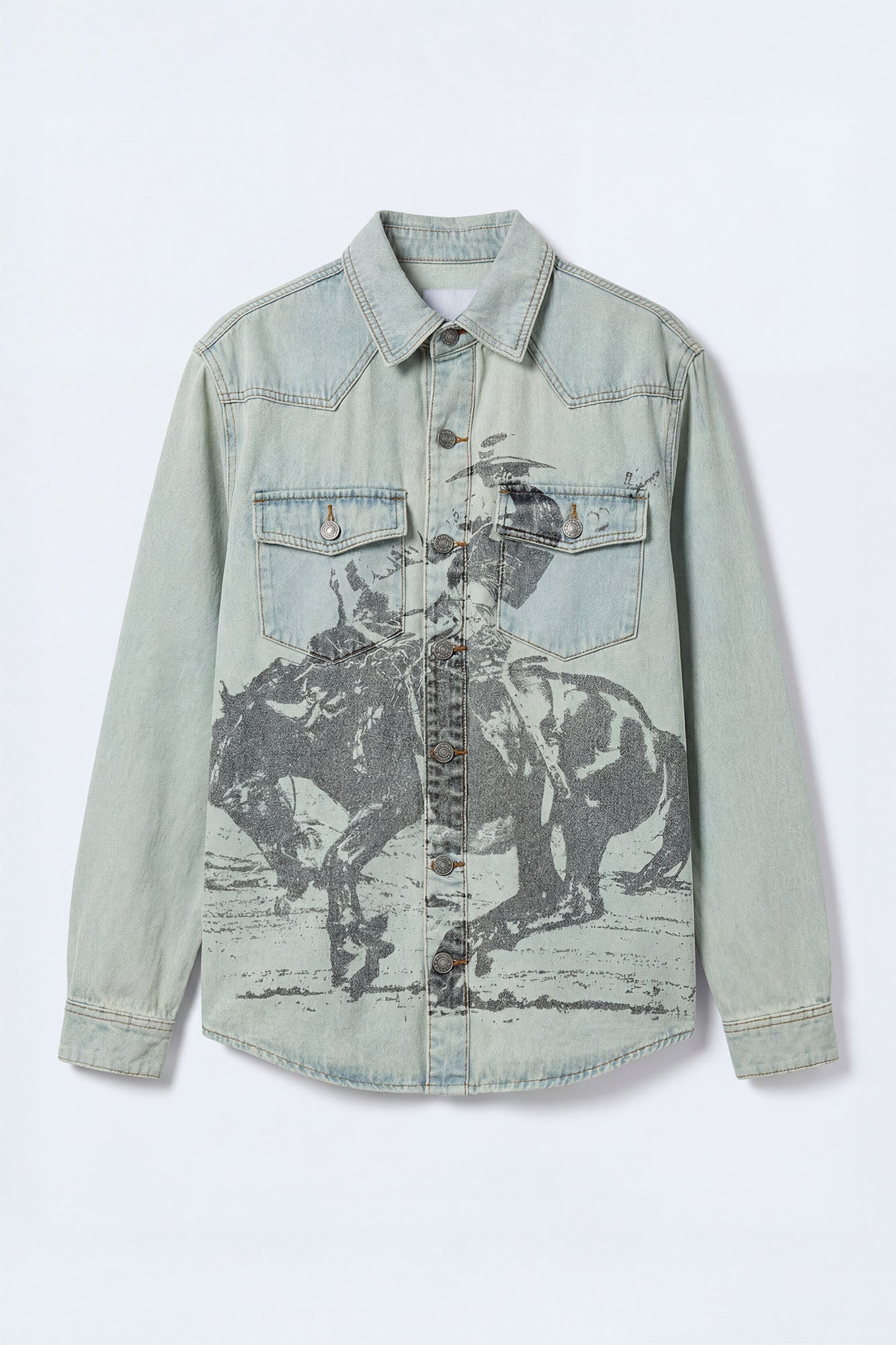 Relaxed Cowboy Hit Denim Button Up Shirt - Vintage Blue Wash