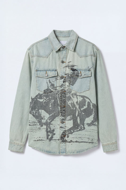 Relaxed Cowboy Hit Denim Button Up Shirt - Vintage Blue Wash