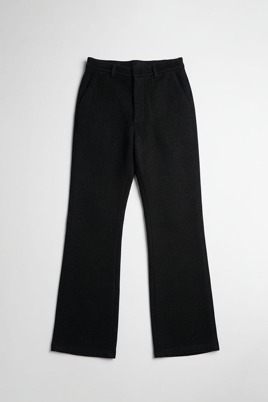 Stacked Straight Flare Textured Michael Slit Pant - Black